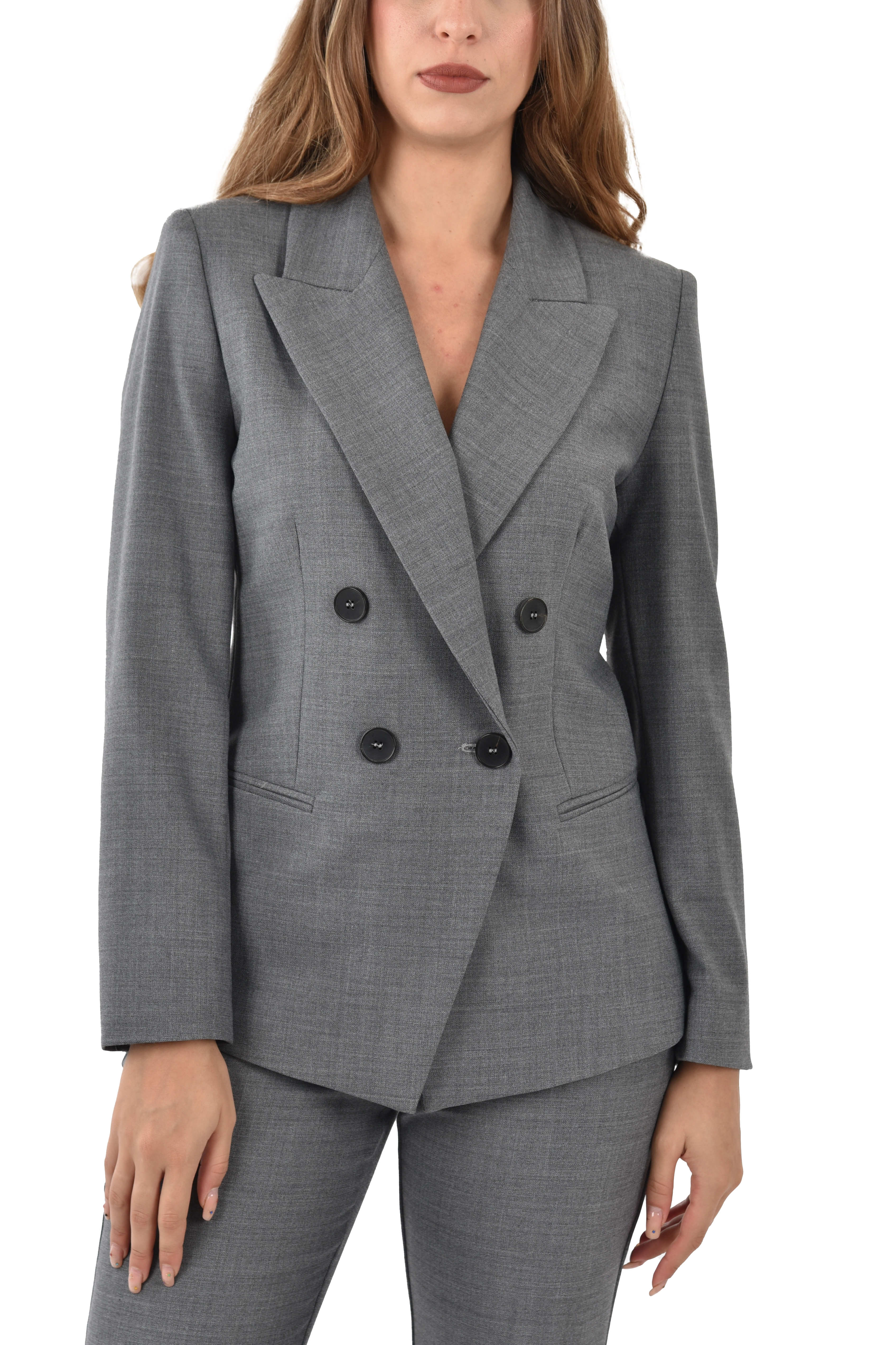 BLAZER DOPPIOPETTO CON BOTTONI SU MANICHE DONNA GRIGIO