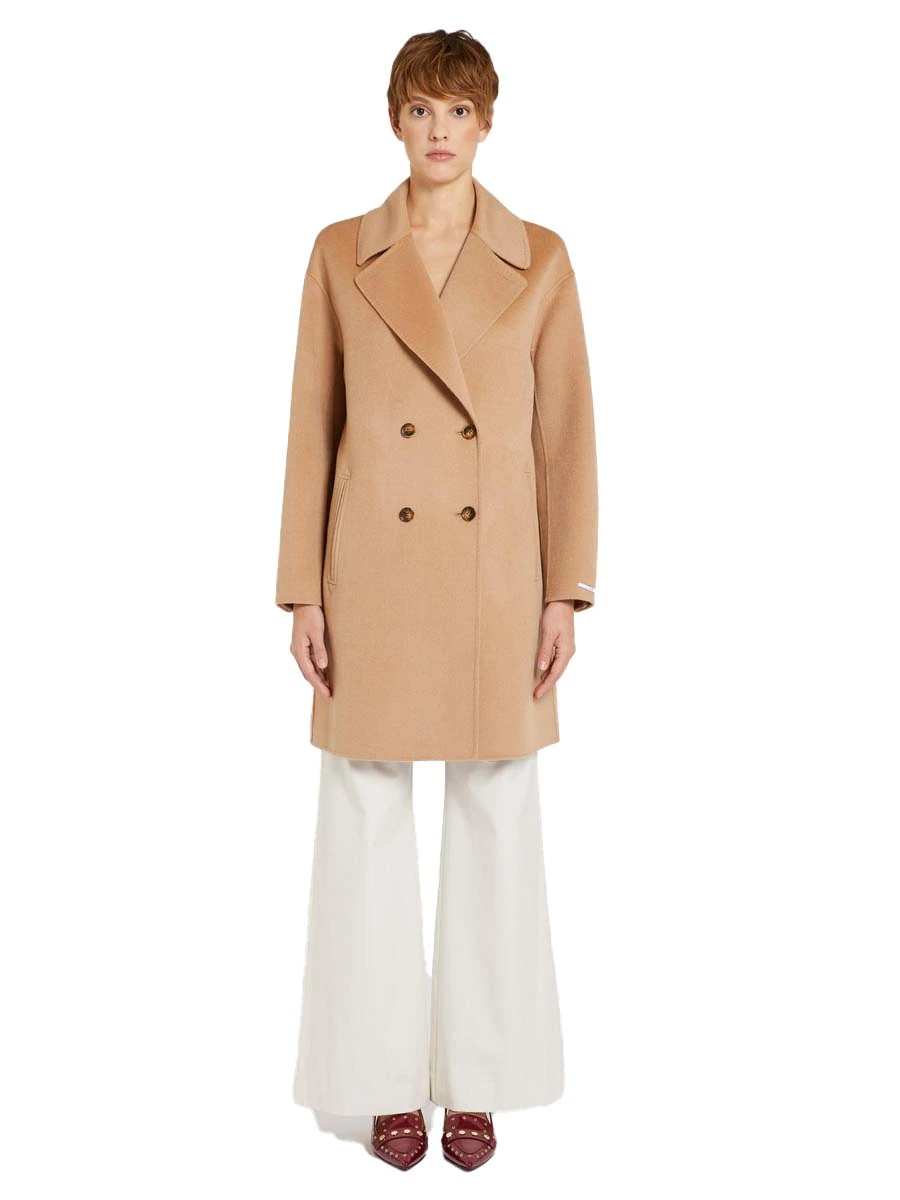 CAPPOTTO LUNGO IN PURA LANA CON REVER DOPPIOPETTO DONNA BEIGE
