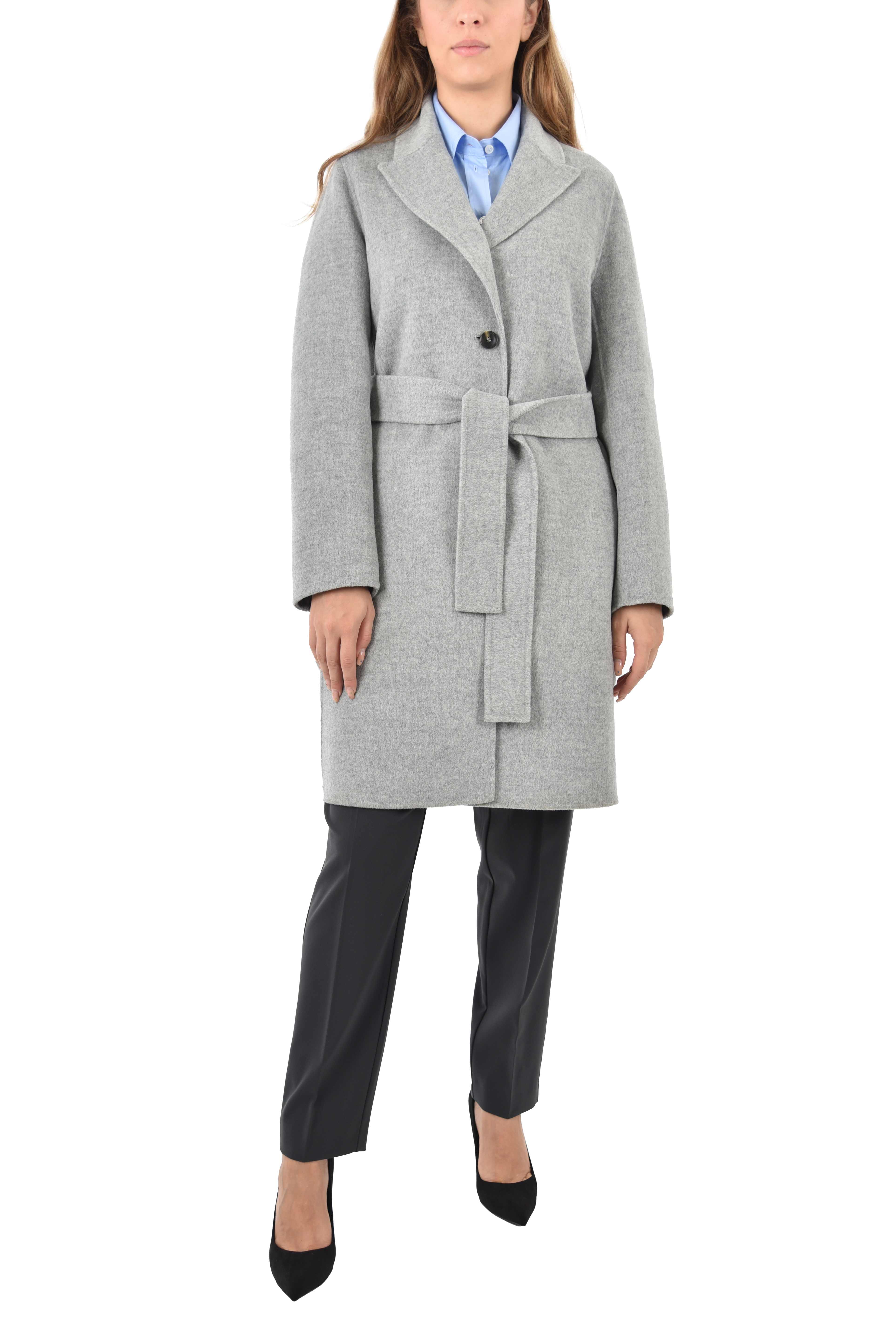 CAPPOTTO LUNGO IN PANNO DOUBLE MISTO LANA DONNA GRIGIO