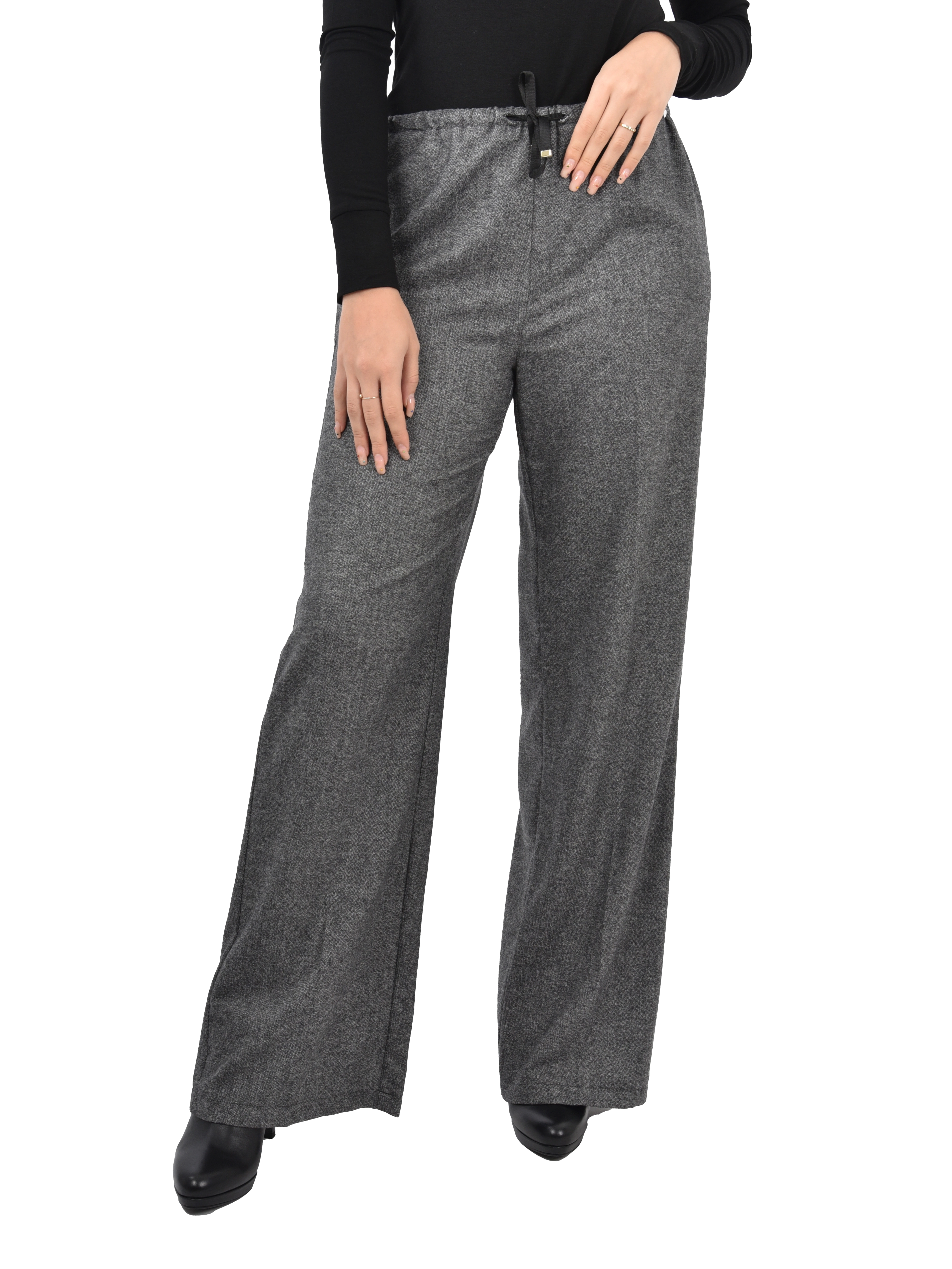 JOGGERS IN MISTO LANA CON PIEGA STIRATA DONNA NERO