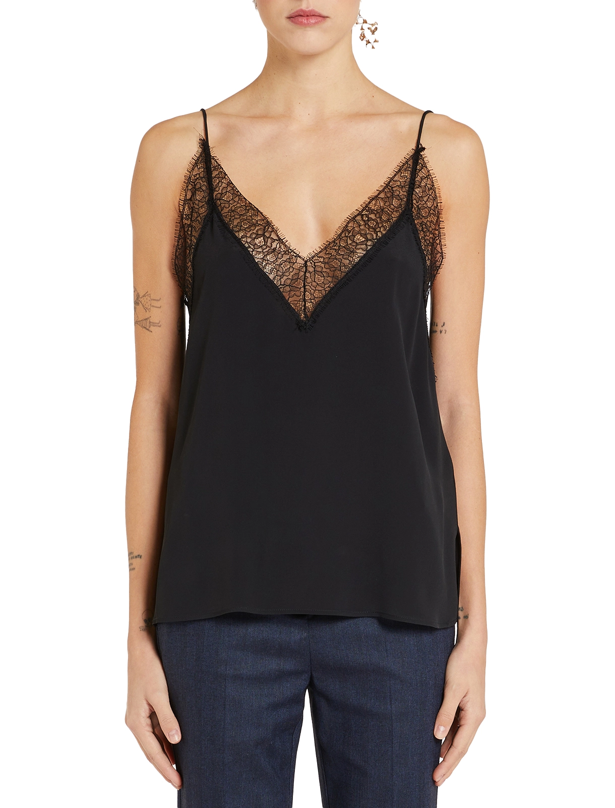 TOP CON PIZZO SPUMA DONNA NERO