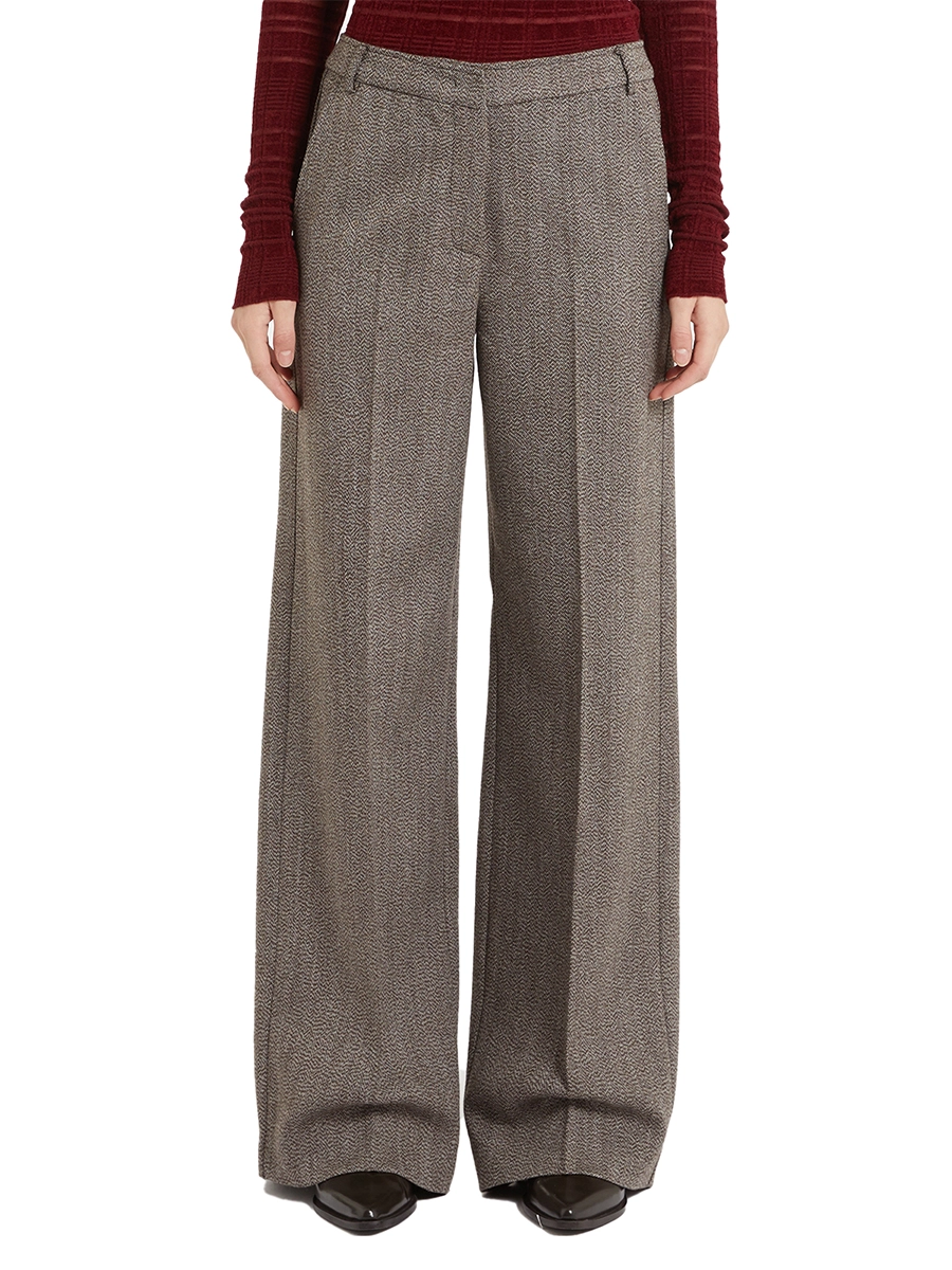 PANTALONI PALAZZO IN LANA CON PIEGA STIRATA DONNA MARRONE