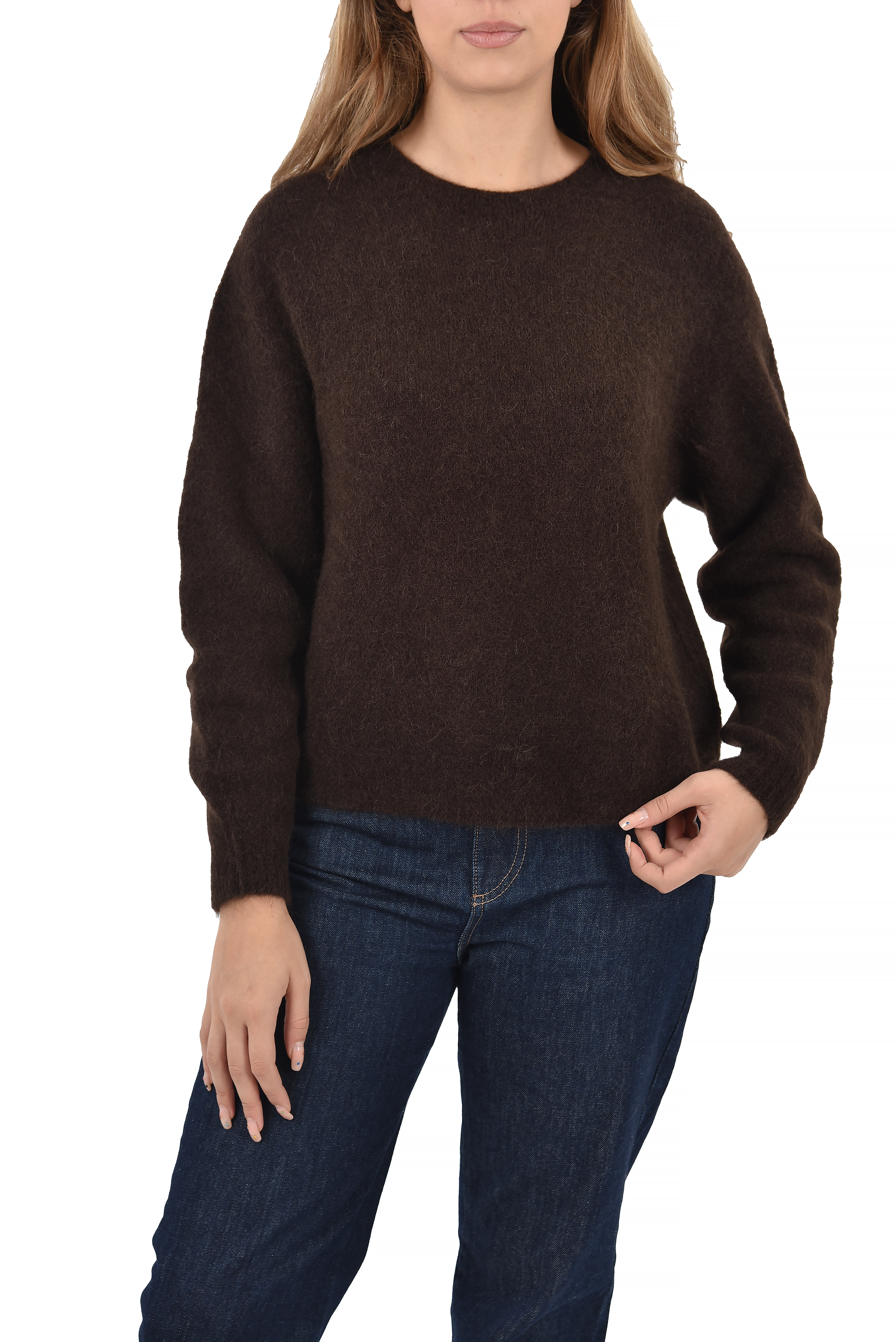 MAGLIA GIROCOLLO MISTO ALPACA E LANA DONNA MARRONE