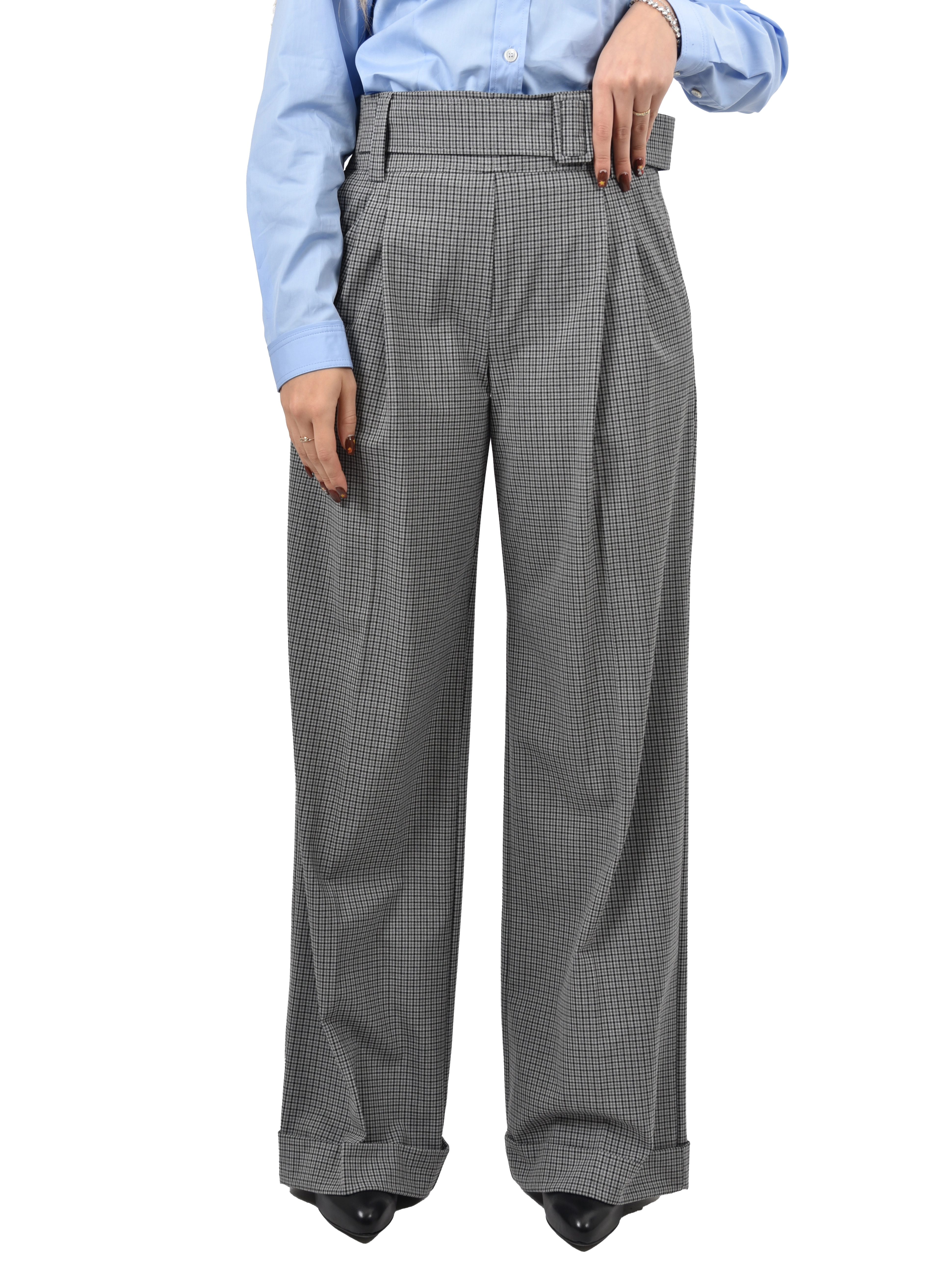 PANTALONI PALAZZO CON PINCES E CINTURA ALTA DONNA GRIGIO