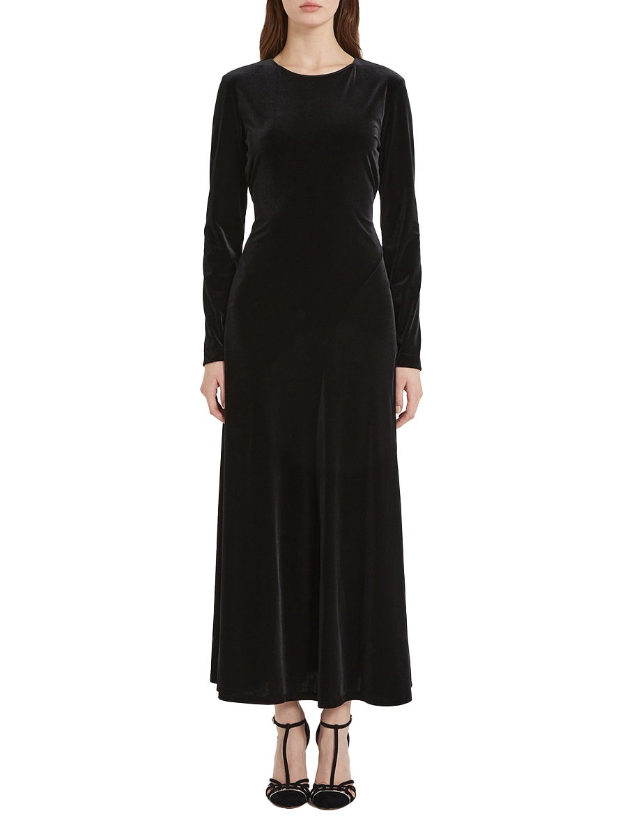 VESTITO LUNGO IN VELLUTO RICORSO DONNA NERO