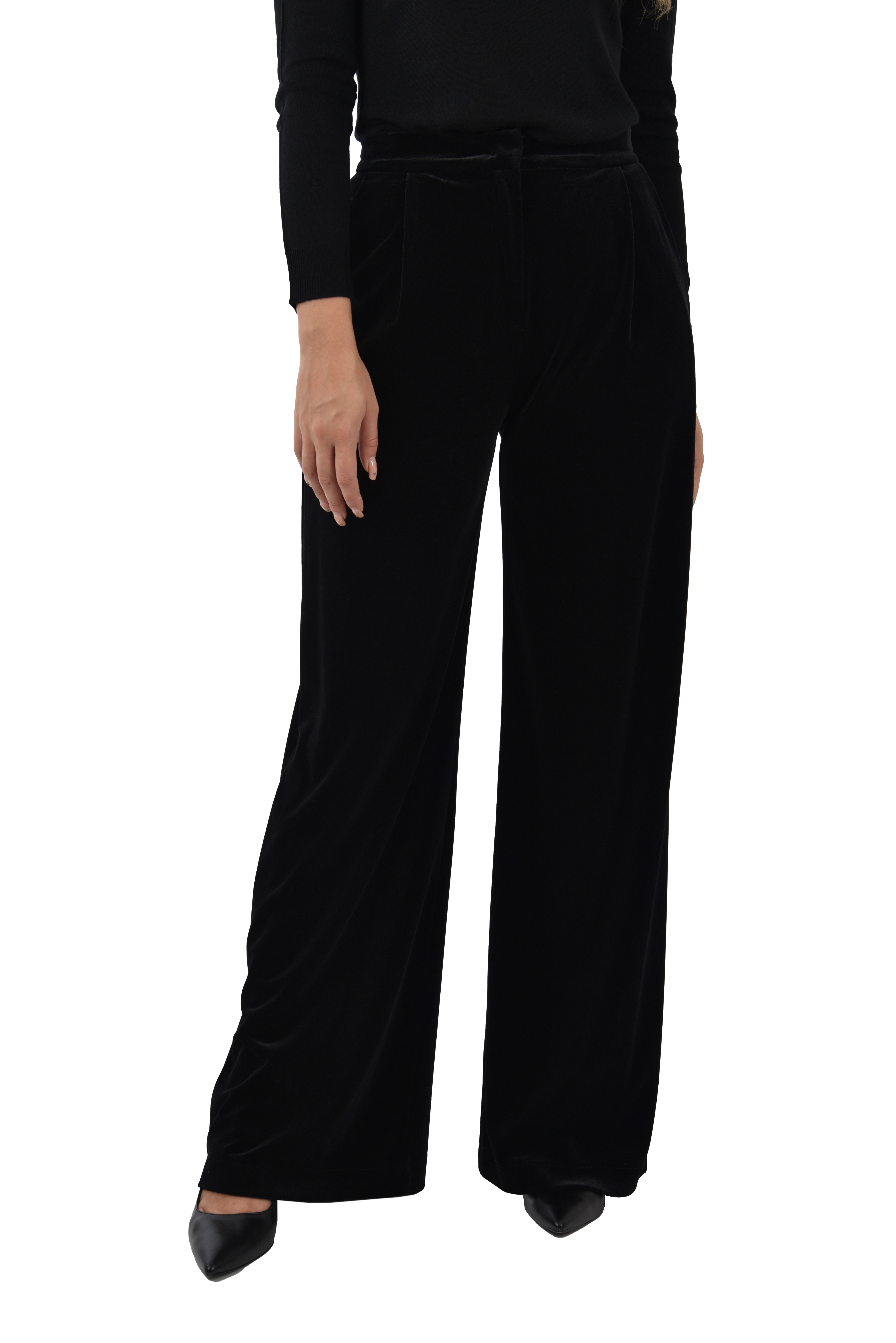 PANTALONI PALAZZO IN VELLUTO MORBIDO DONNA NERO