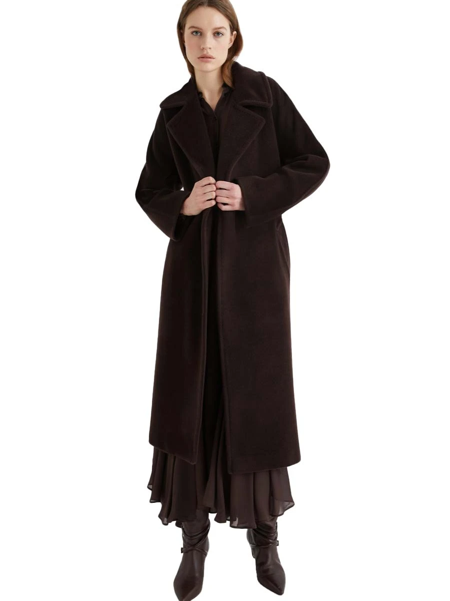 CAPPOTTO LUNGO CON TASCHE DIAGONALI DONNA MARRONE