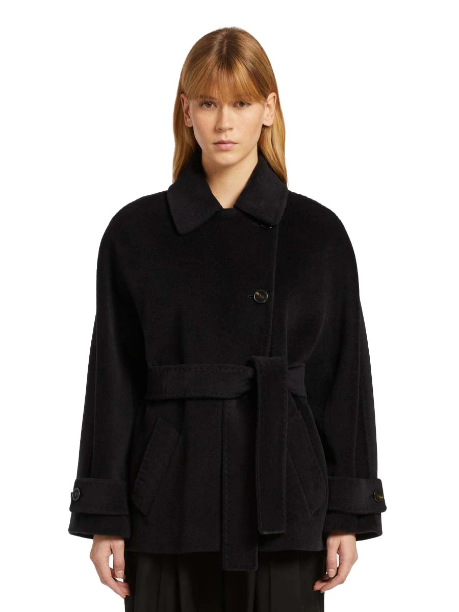 CAPPOTTO CORTO IN LANA VERGINE DOPPIO PETTO DONNA NERO