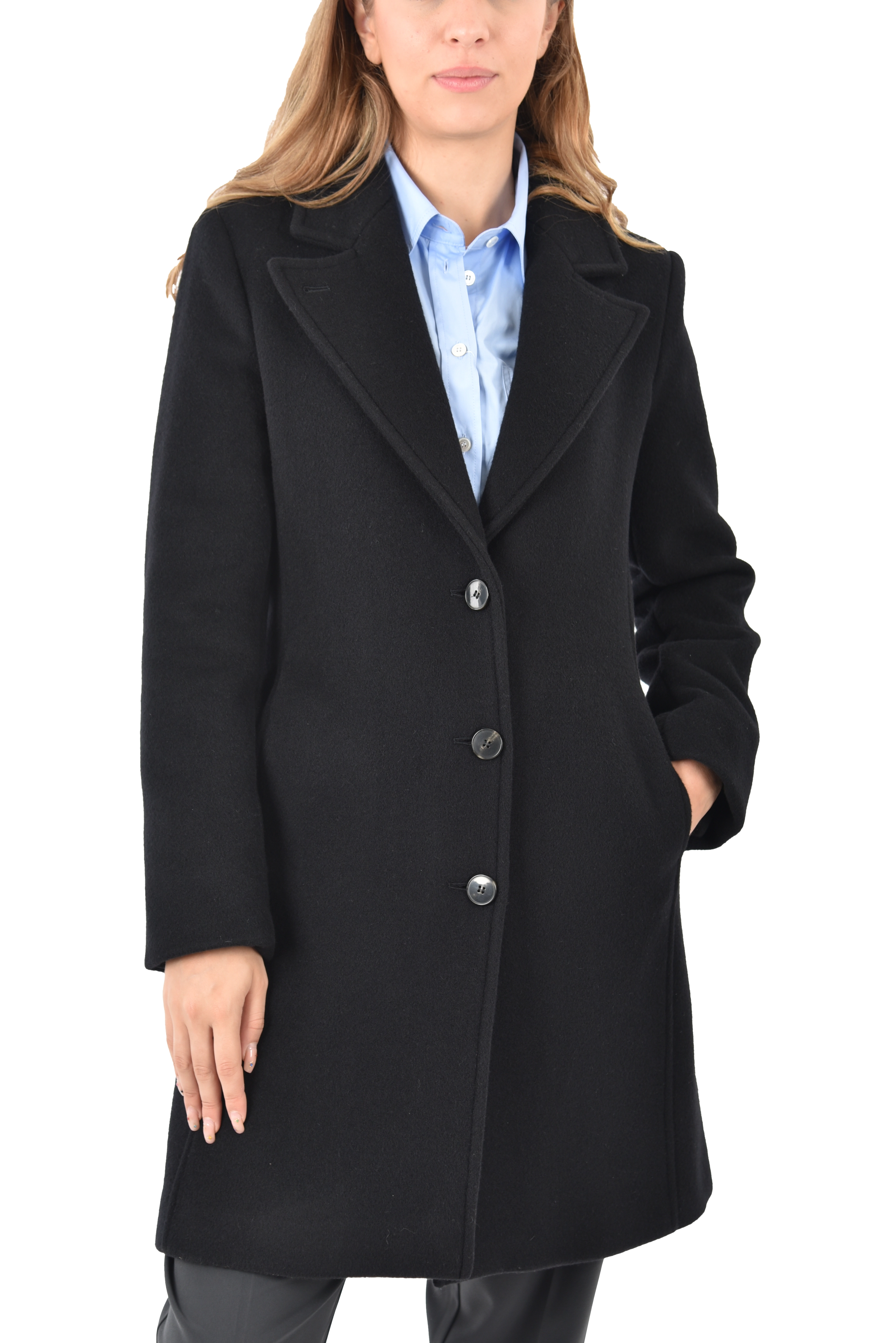 CAPPOTTO CORTO SCOLLO A REVER CON BOTTONI A VISTA DONNA NERO