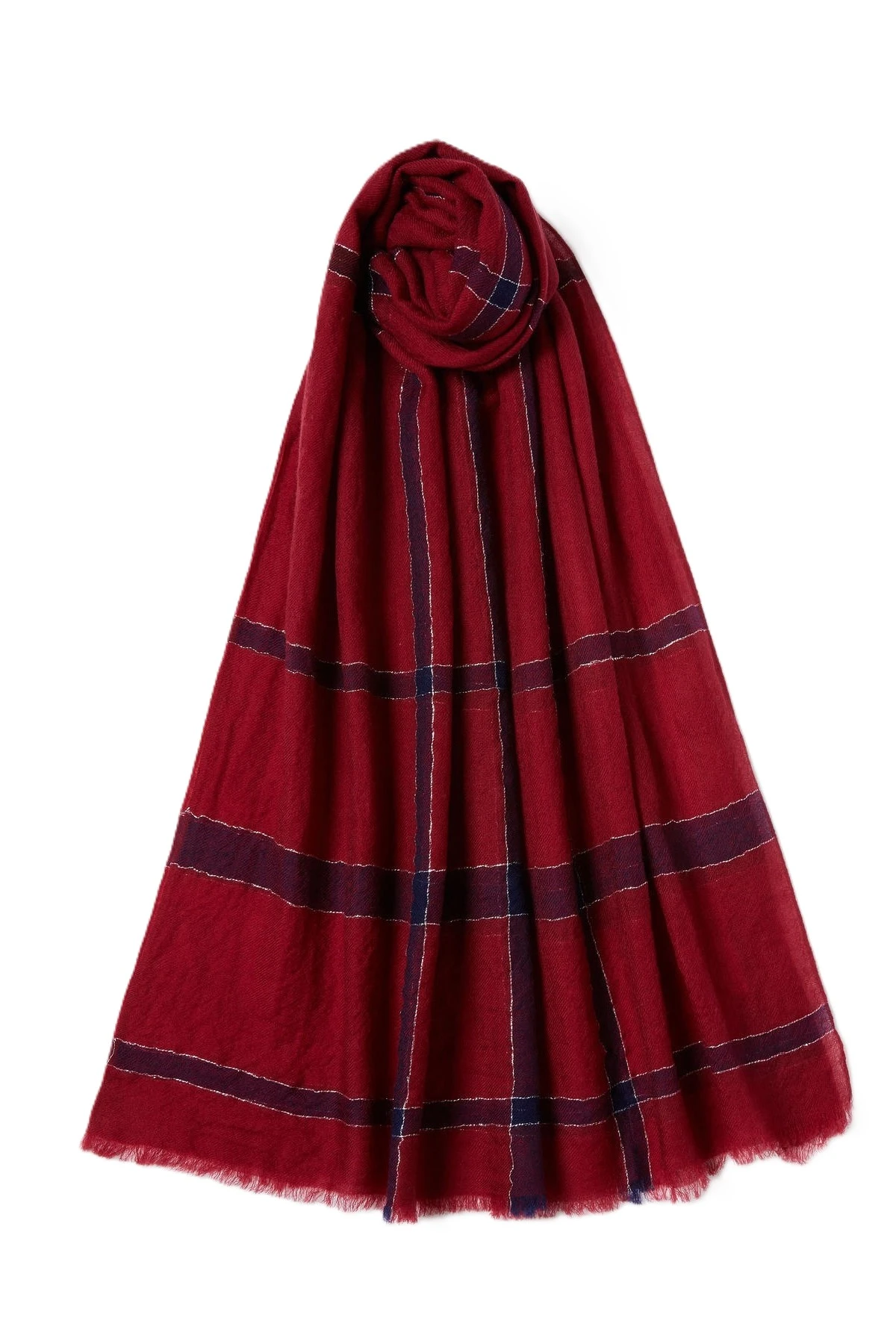 STOLA IN LANA  CON DISEGNO TARTAN A FRANGE DONNA ROSSO