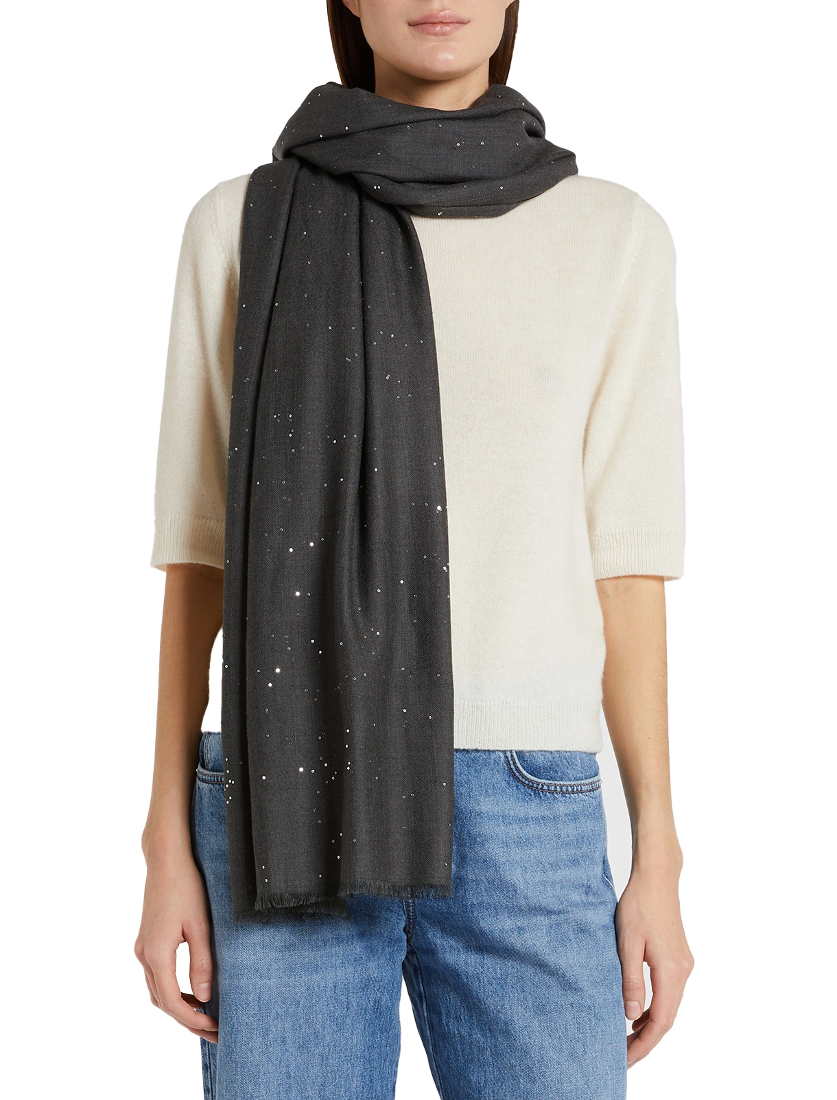 STOLA IN LANA CON MICRO PAILLETTE DONNA GRIGIO