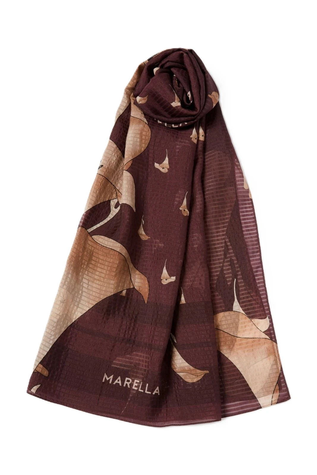 STOLA IN PURA SETA CON STAMPA FLOREALE  DONNA BORDEAUX