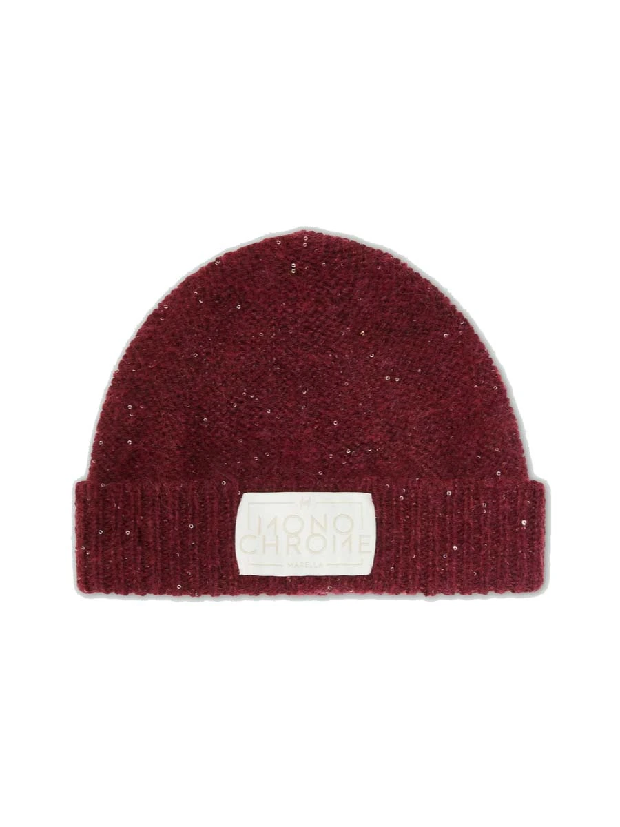 CAPPELLO IN MISTO CASHMERE CON LOGO DONNA BORDEAUX