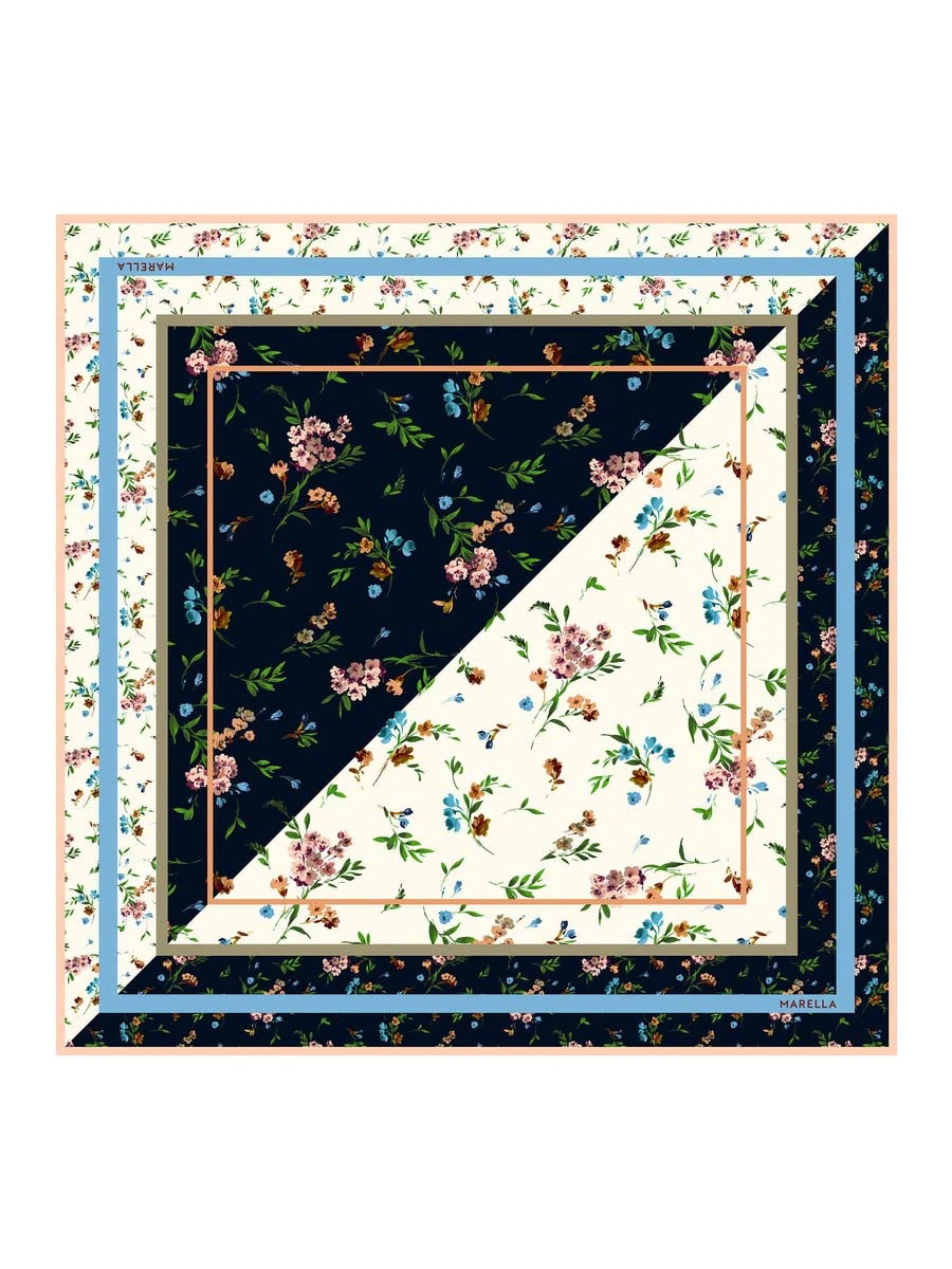 FOULARD CON STAMPA FIORI E FRANGE DONNA BIANCO