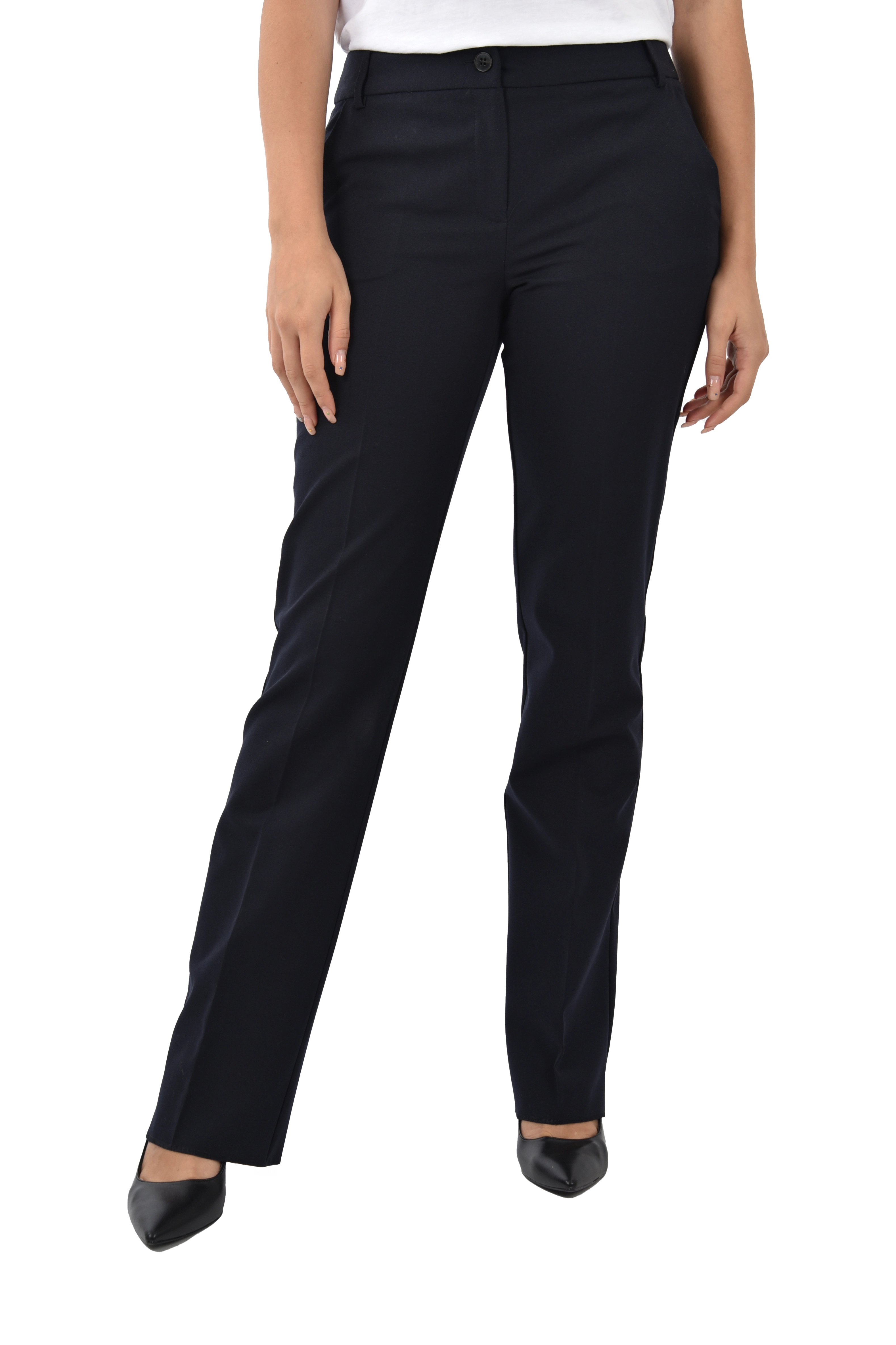 PANTALONE CHINO CON BOTTONE A CONTRASTO E TASCHE DONNA BLU