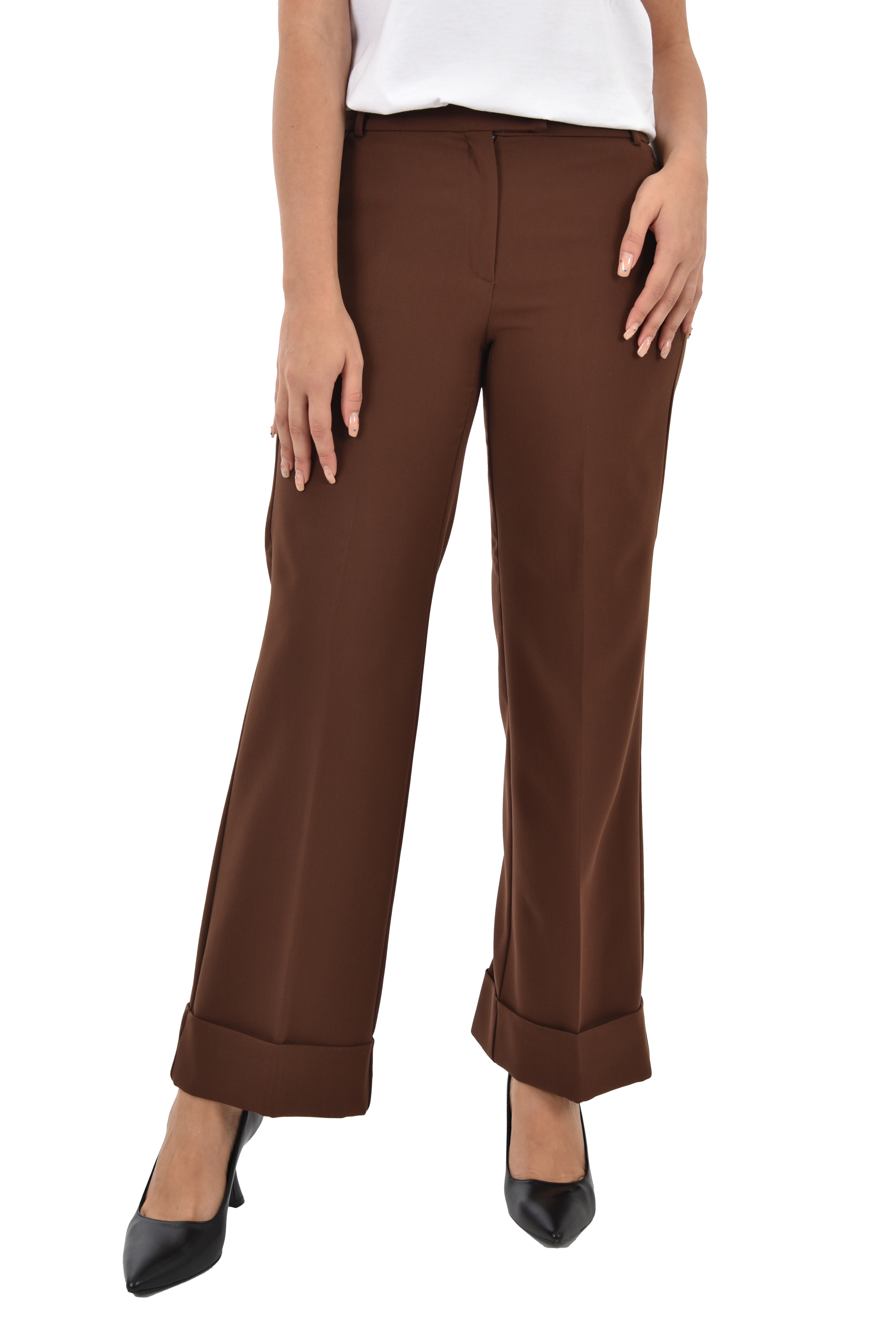 PANTALONI CHINO CON BOTTONE A VISTA DONNA MARRONE