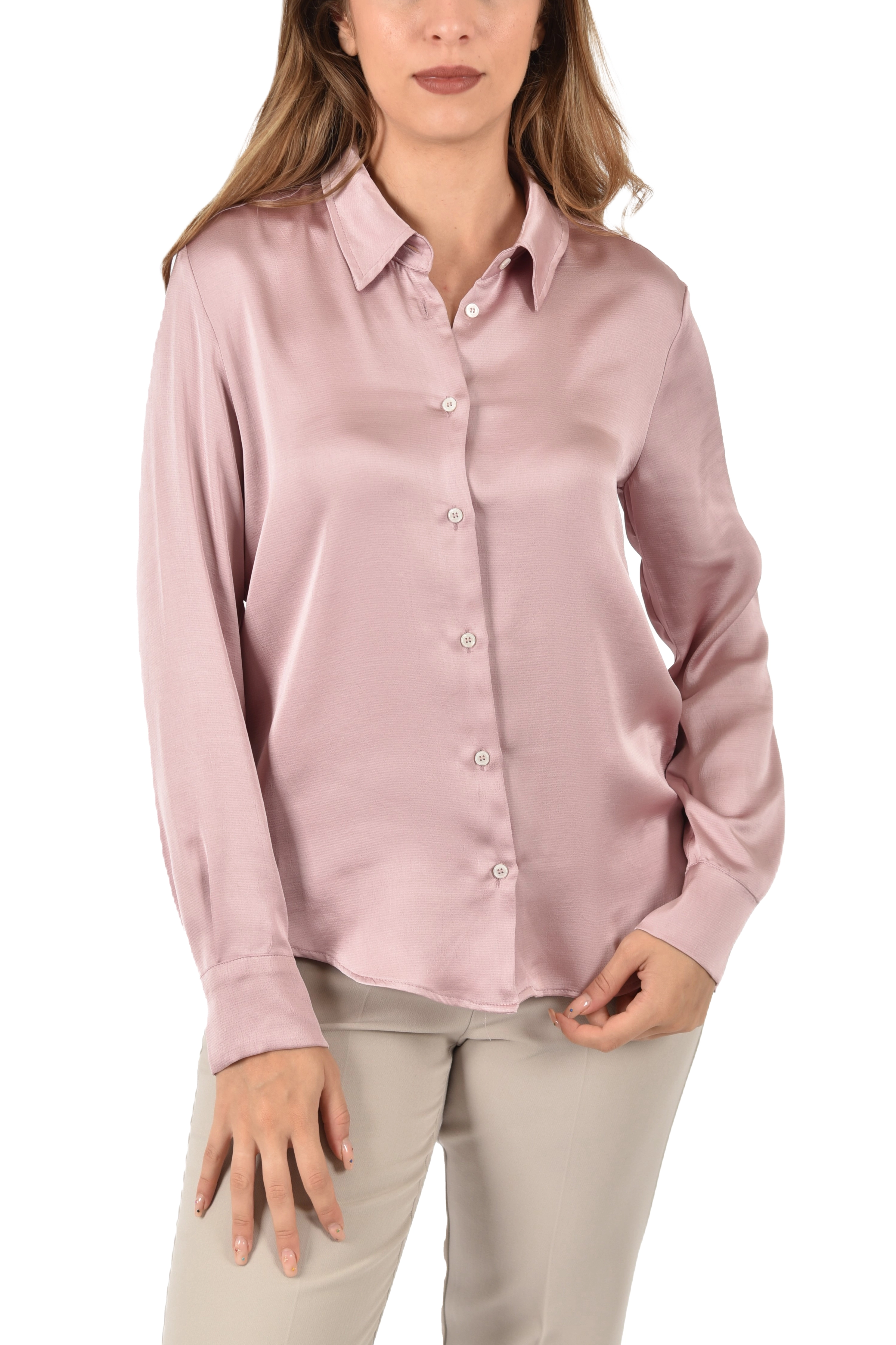 CAMICIA IN RASO CON COLLO A CAMICIA DONNA ROSA
