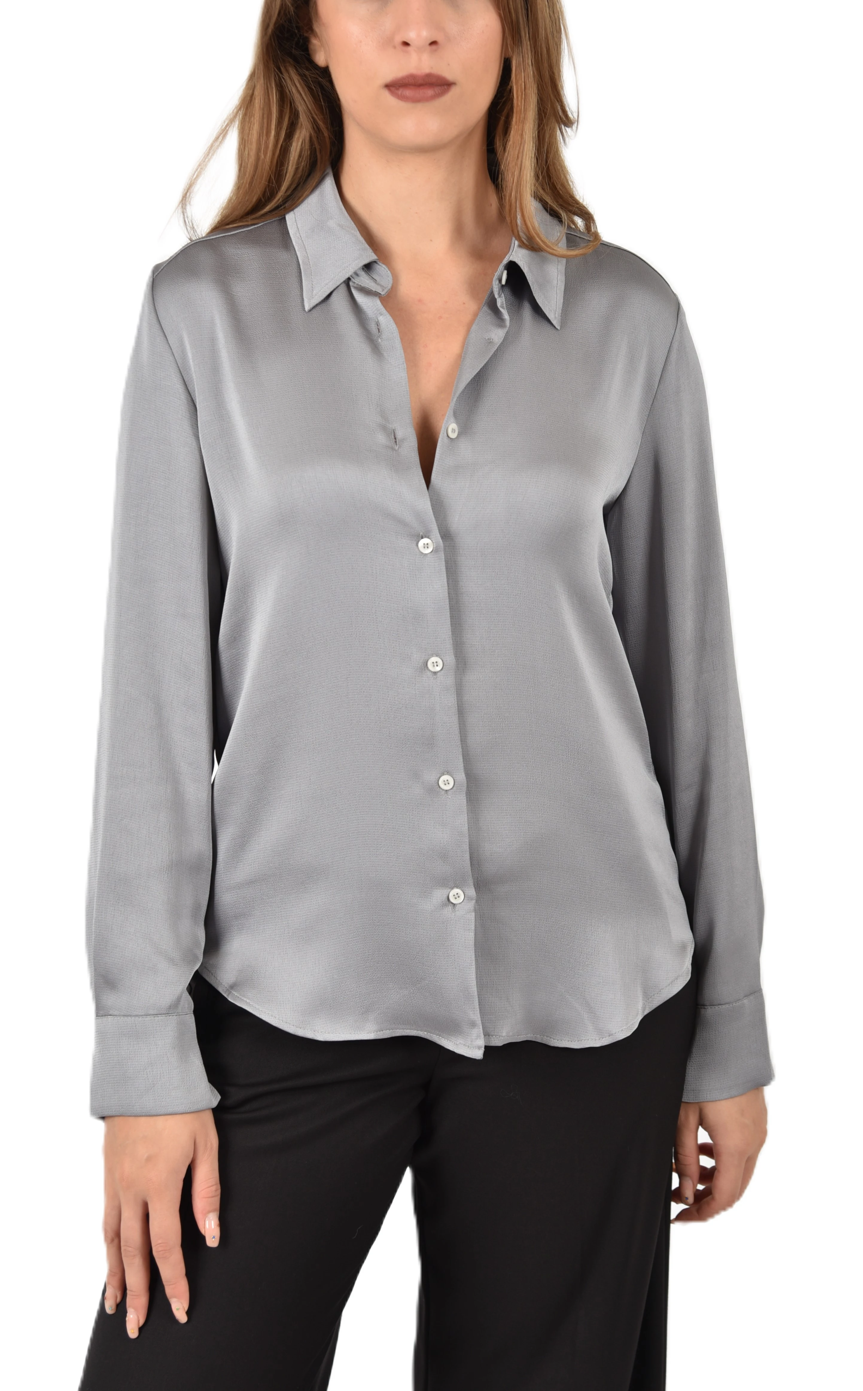 CAMICIA IN RASO CON COLLO A CAMICIA DONNA GRIGIO