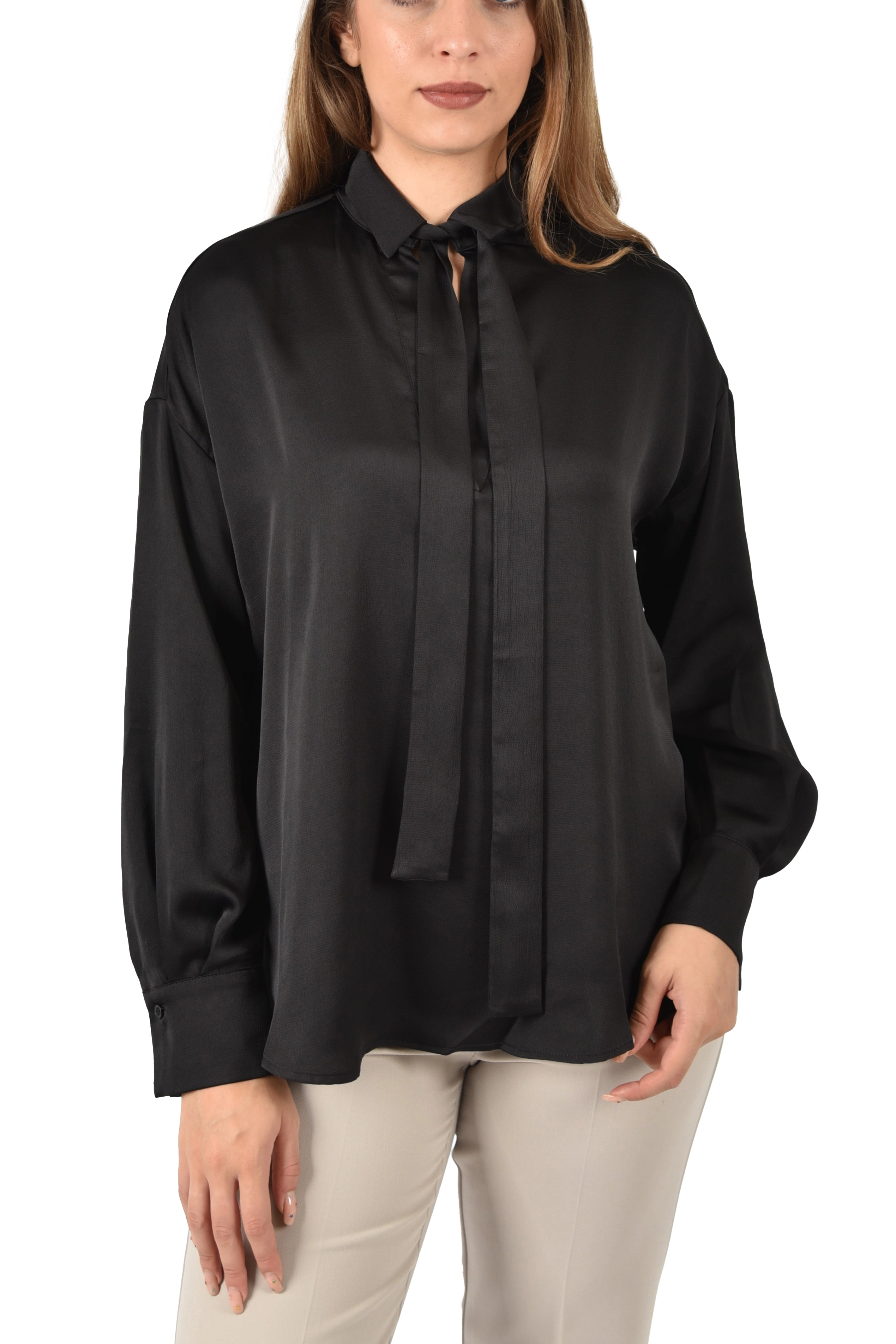 BLUSA IN RASO CON FIT DRITTO DONNA NERO