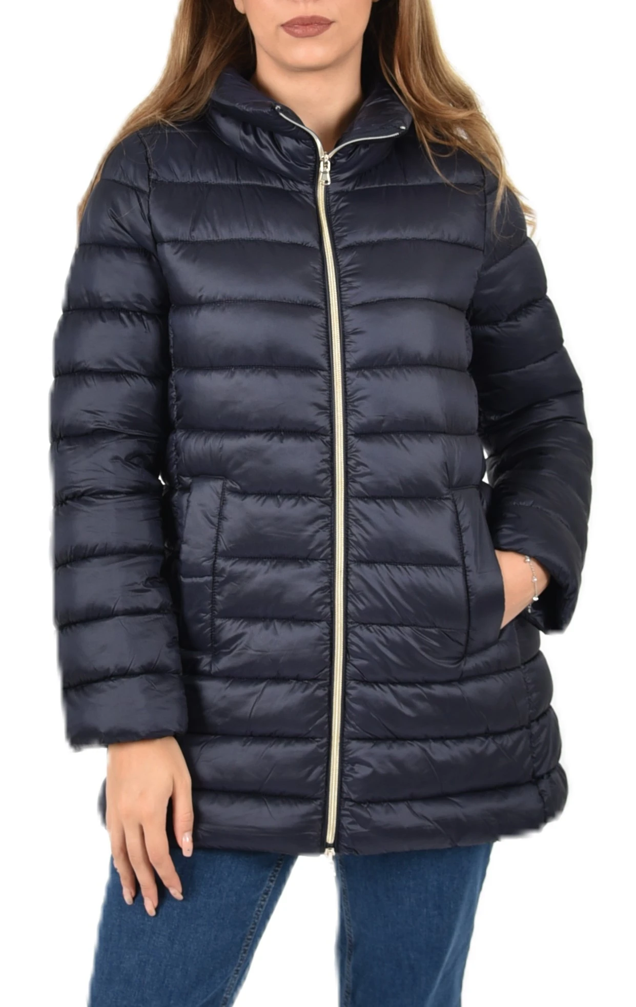PIUMINO CORTO IMBOTTITO FULL ZIP DONNA BLU