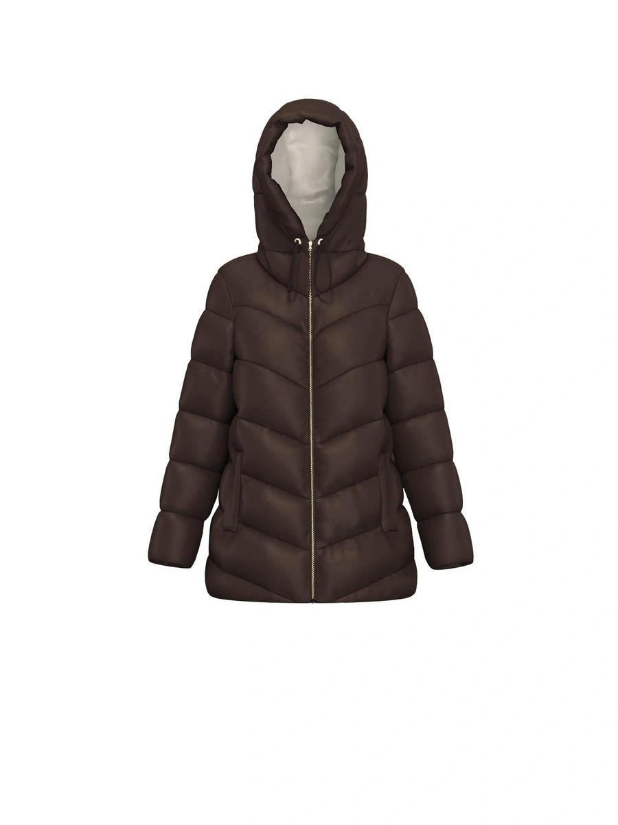 PIUMINO CON CAPPUCCIO E COULISSE DONNA MARRONE