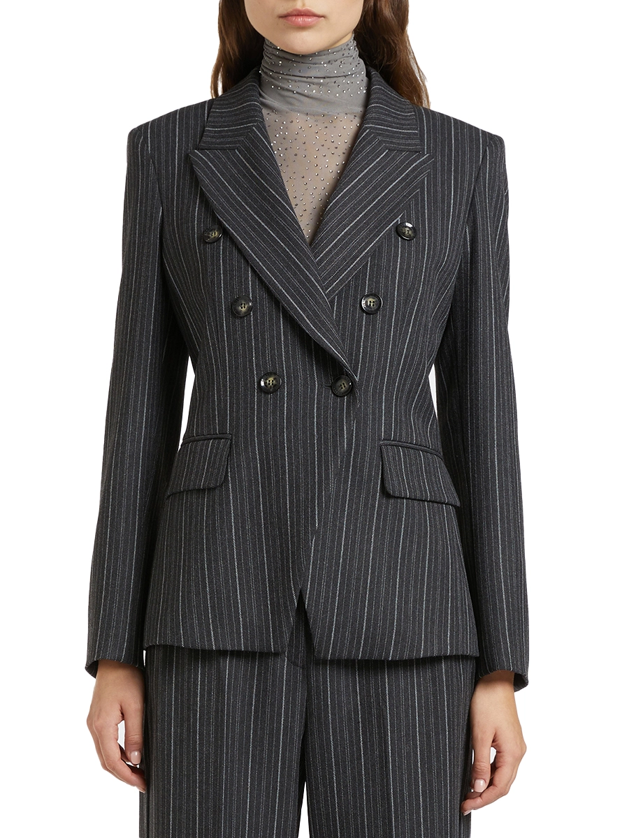 GIACCA BLAZER DOPPIOPETTO A RIGHE DONNA ANTRACITE