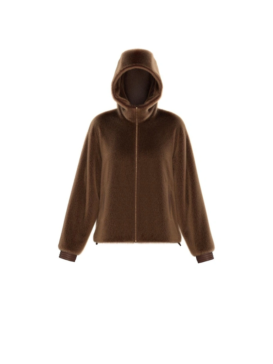 GIACCA CORTA CON TASCHE LATERALI E CAPPUCCIO DONNA MARRONE