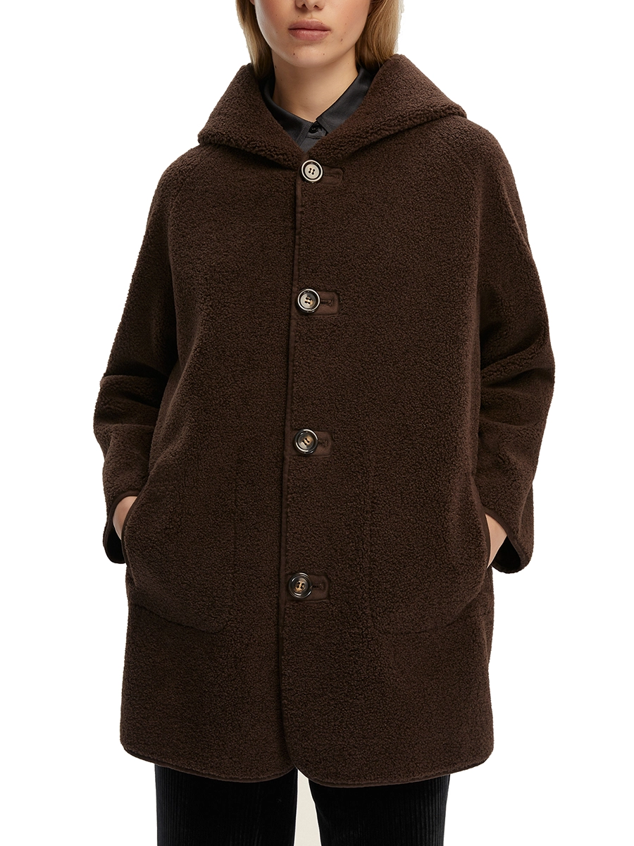 CAPPOTTO CORTO REVERSIBILE CON CAPPUCCIO DONNA MARRONE