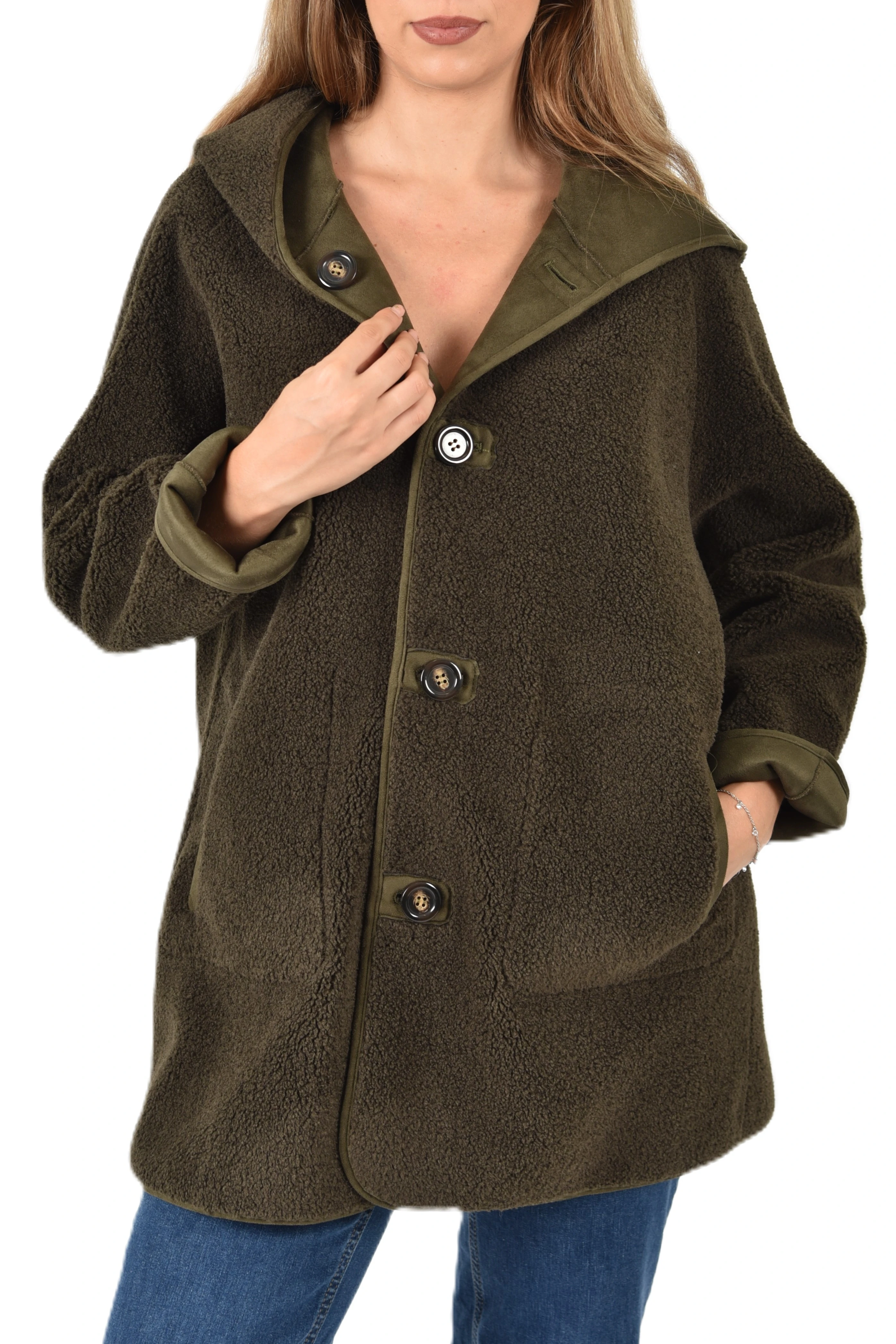 CAPPOTTO CORTO REVERSIBILE CON CAPPUCCIO DONNA VERDE