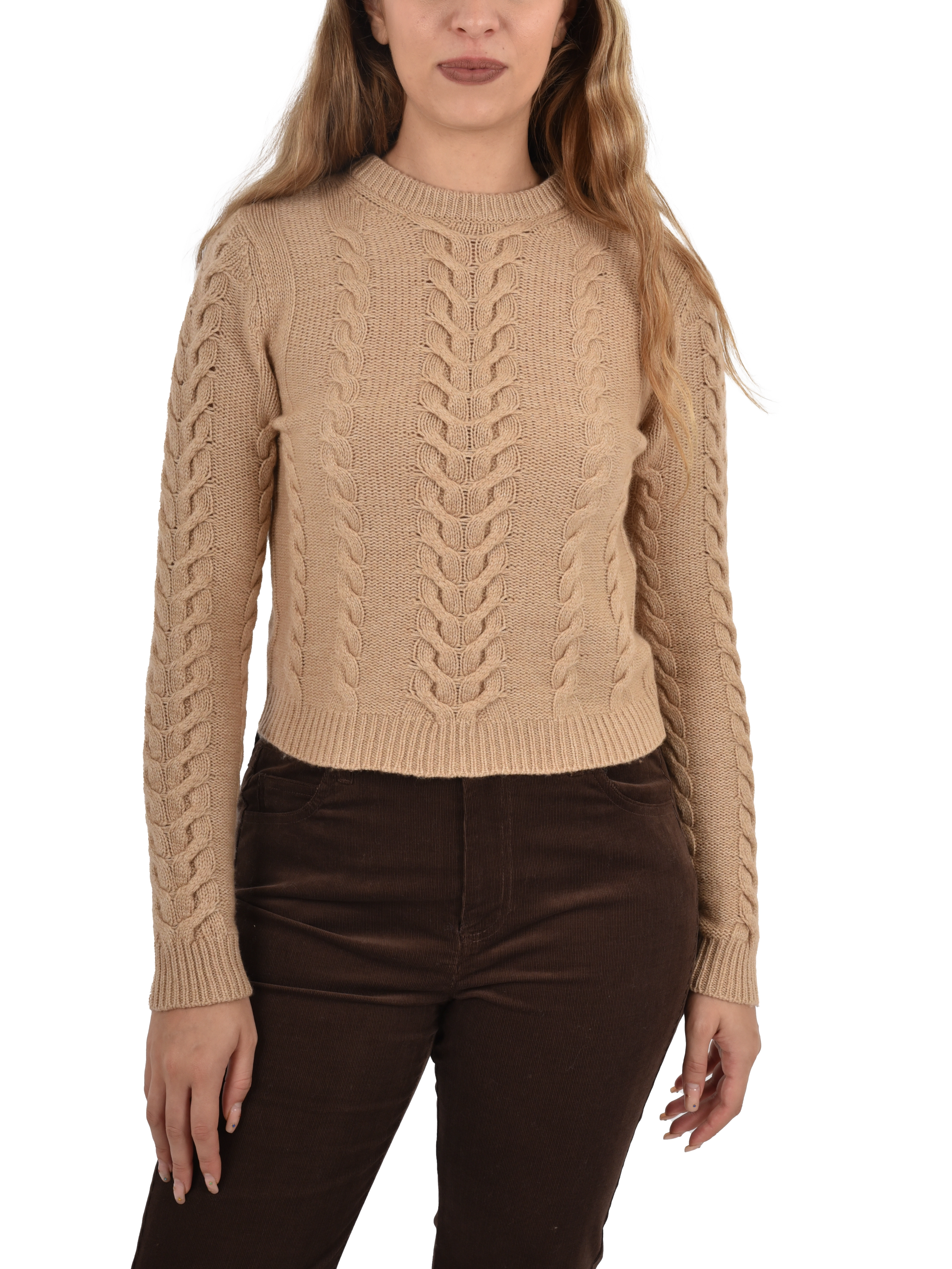 MAGLIA CON LAVORAZIONE A TRECCE IN  MISTO CASHMERE DONNA GRIGIO  BEIGE