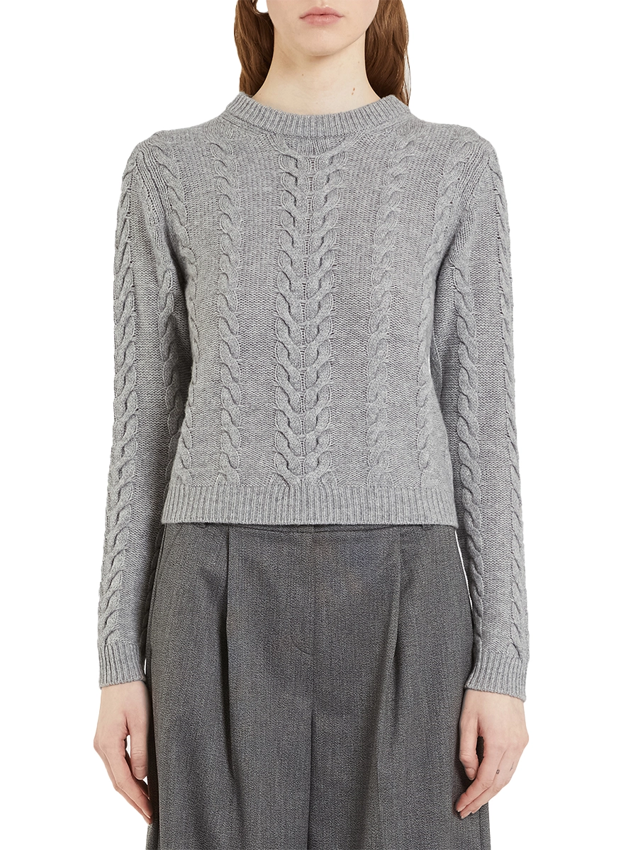 MAGLIA CON LAVORAZIONE A TRECCE IN  MISTO CASHMERE DONNA GRIGIO