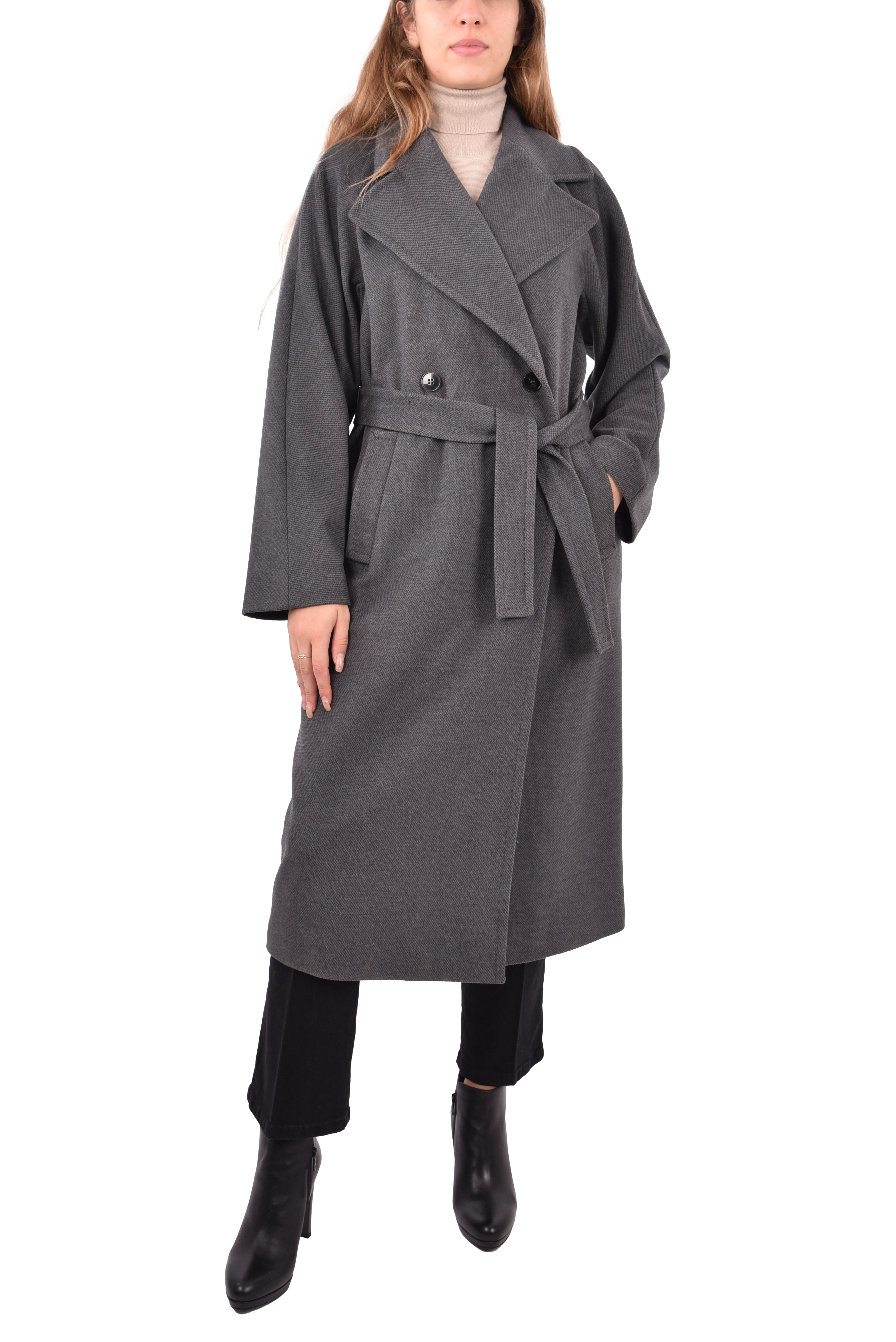 CAPPOTTO LUNGO PANNO SOFT DOPPIOPETTO DONNA GRIGIO
