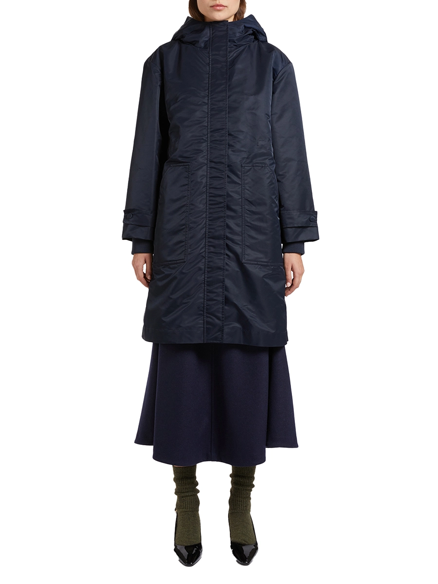 GIACCA LUNGA IMPERMEABILE CON CAPPUCCIO DONNA BLU