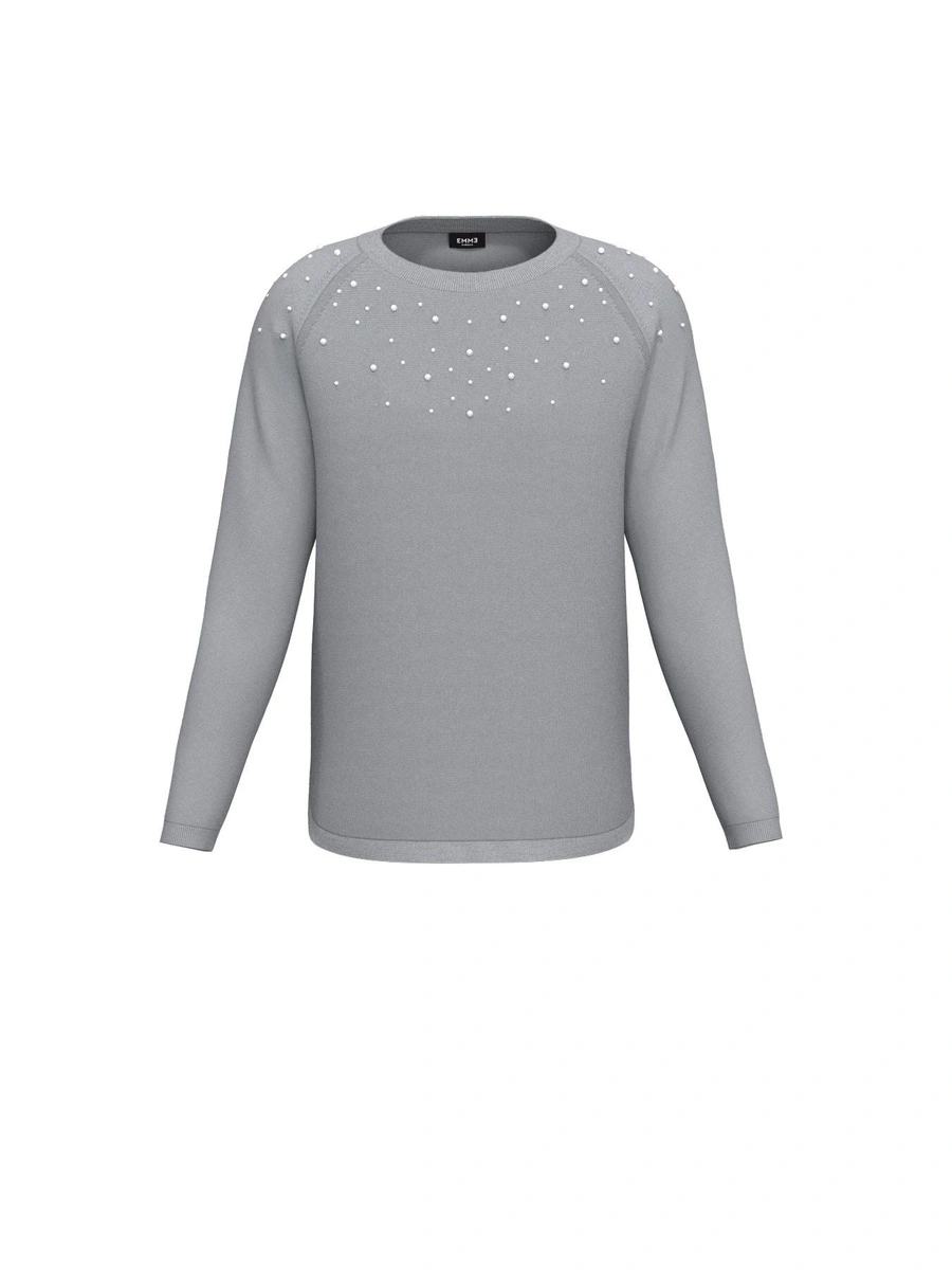 MAGLIA GIROCOLLO CON PERLE APPLICATE DONNA GRIGIO