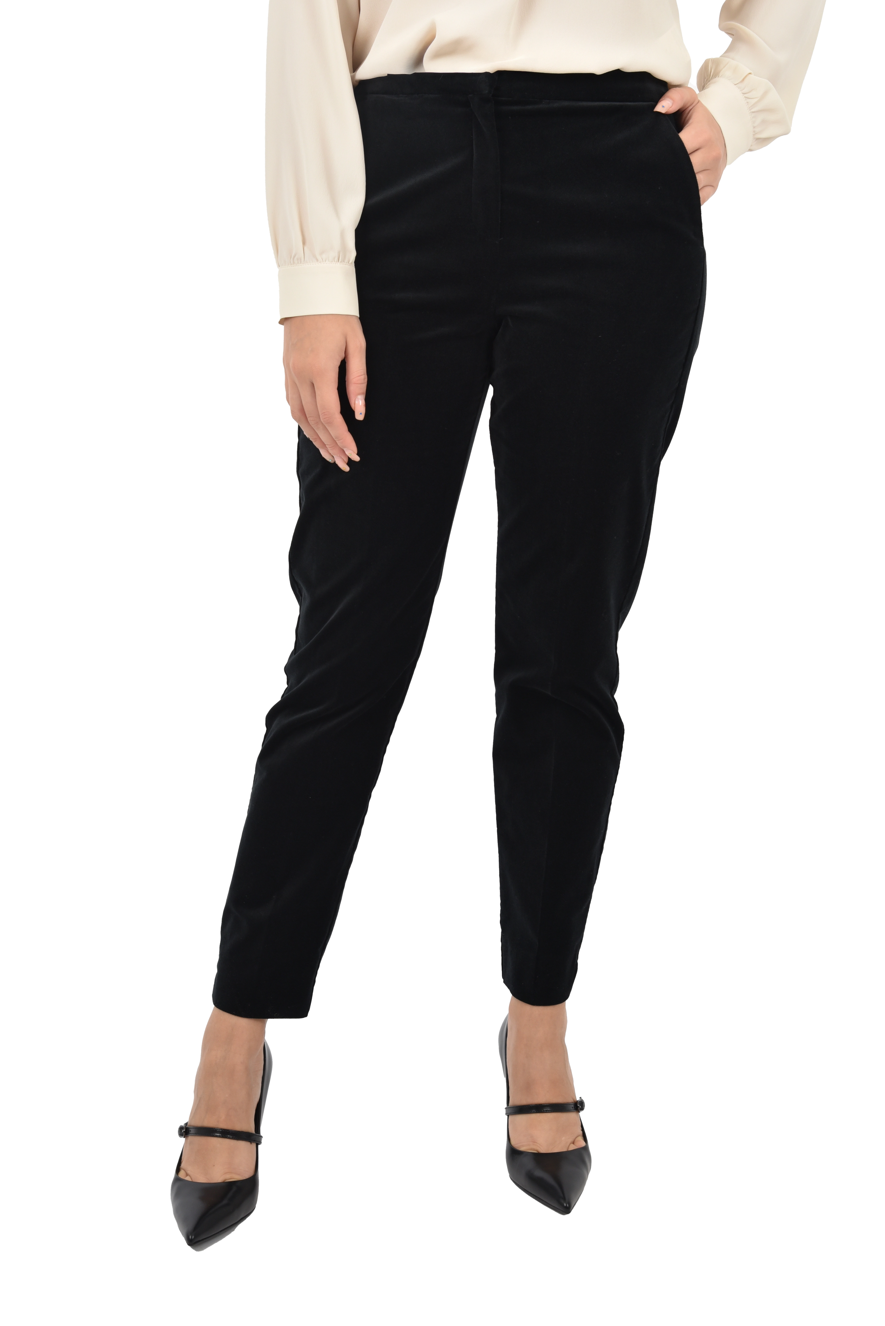 PANTALONE CHINO IN VELLUTO LISCIO DONNA NERO