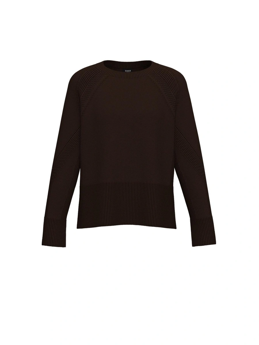 MAGLIA GIROCOLLO IN FILATO MISTO LANA CON SPACCHI LATERALI DONNA MARRONE