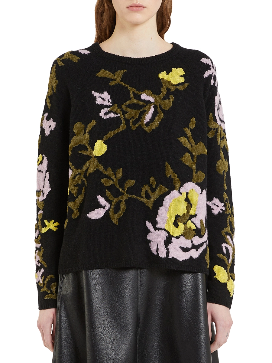 MAGLIA GIROCOLLO CON MOTIVO FLOREALE DONNA NERO