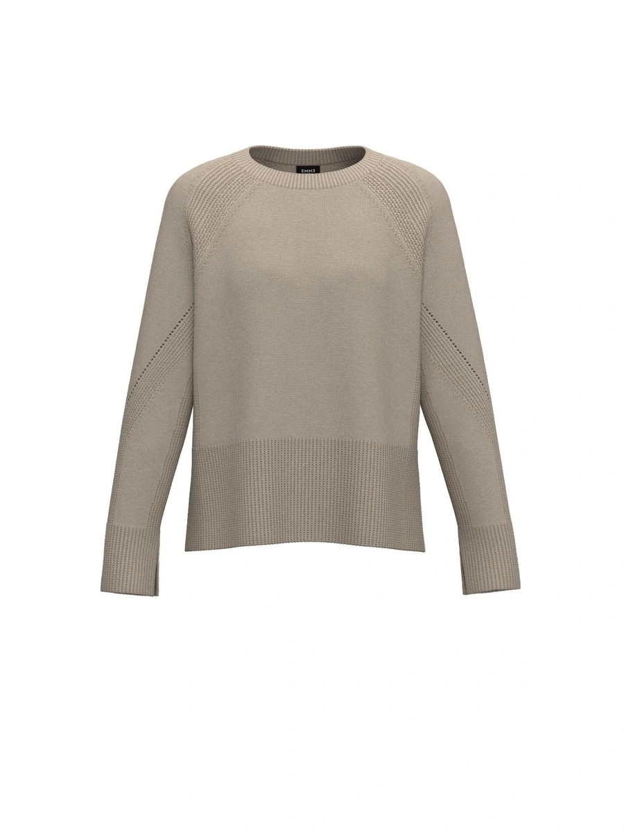MAGLIA GIROCOLLO IN FILATO MISTO LANA CON SPACCHI LATERALI DONNA BEIGE
