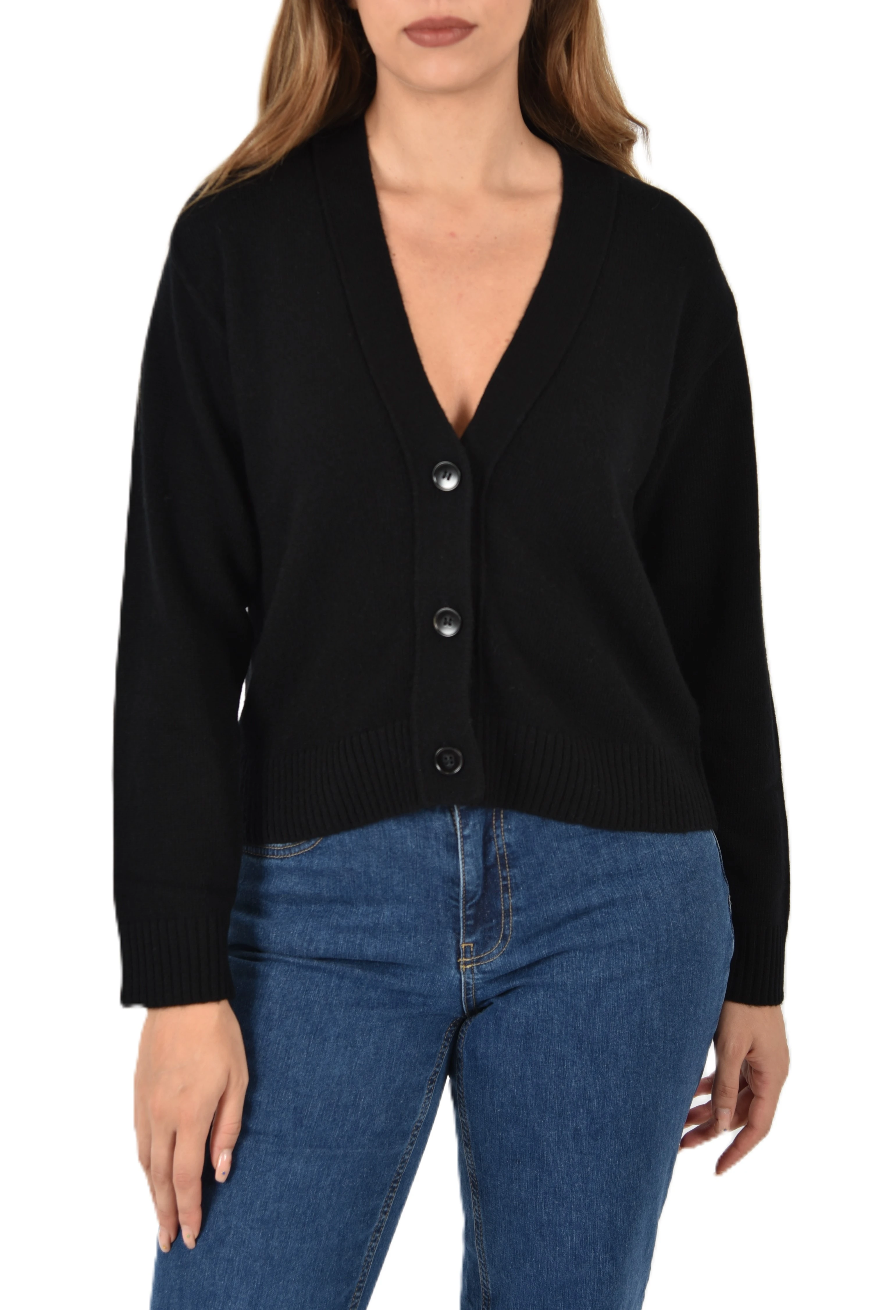 CARDIGAN IN FILATO MISTO LANA DONNA NERO