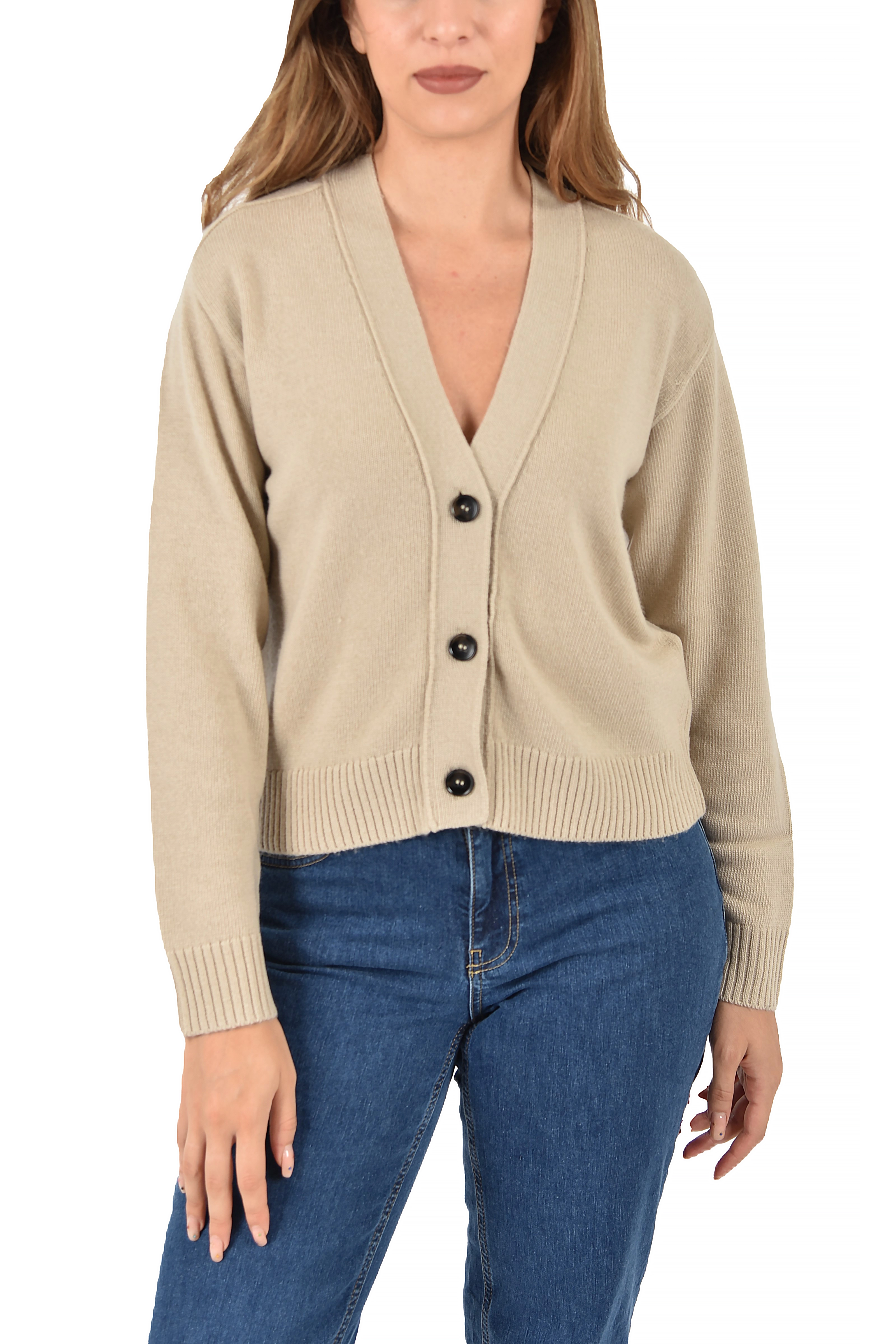 CARDIGAN IN FILATO MISTO LANA DONNA BEIGE