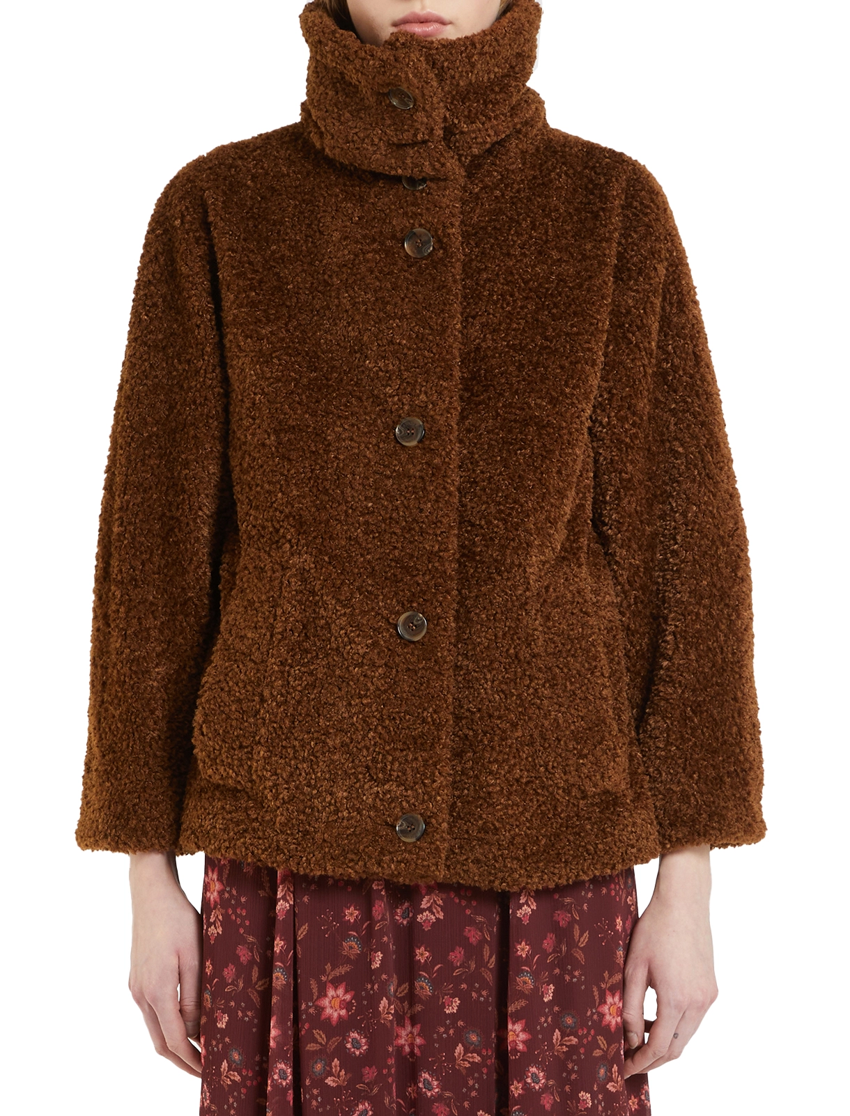 CAPPOTTO CORTO IN JERSEY BOUCLÉ DONNA MARRONE