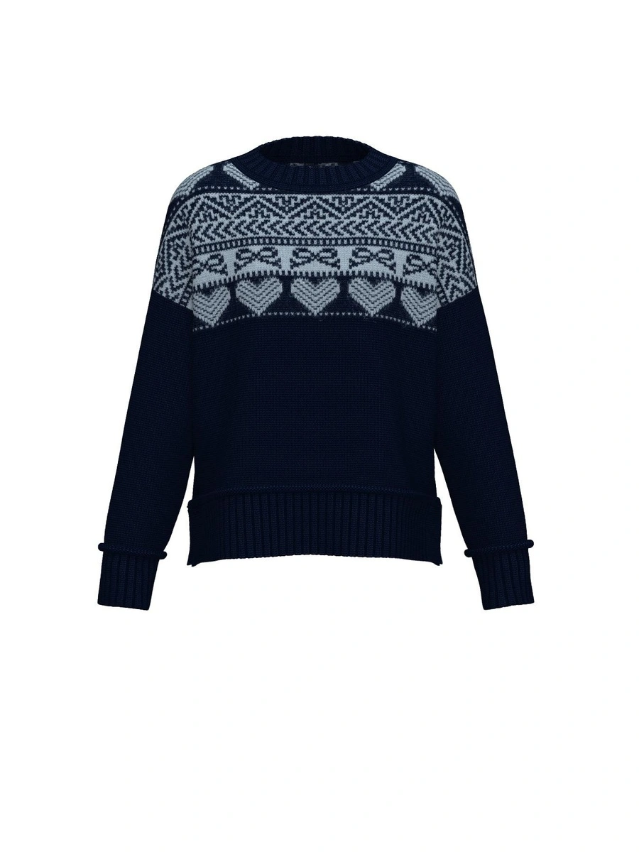 MAGLIA GIROCOLLO JACQUARD CON SPACCO DONNA BLU