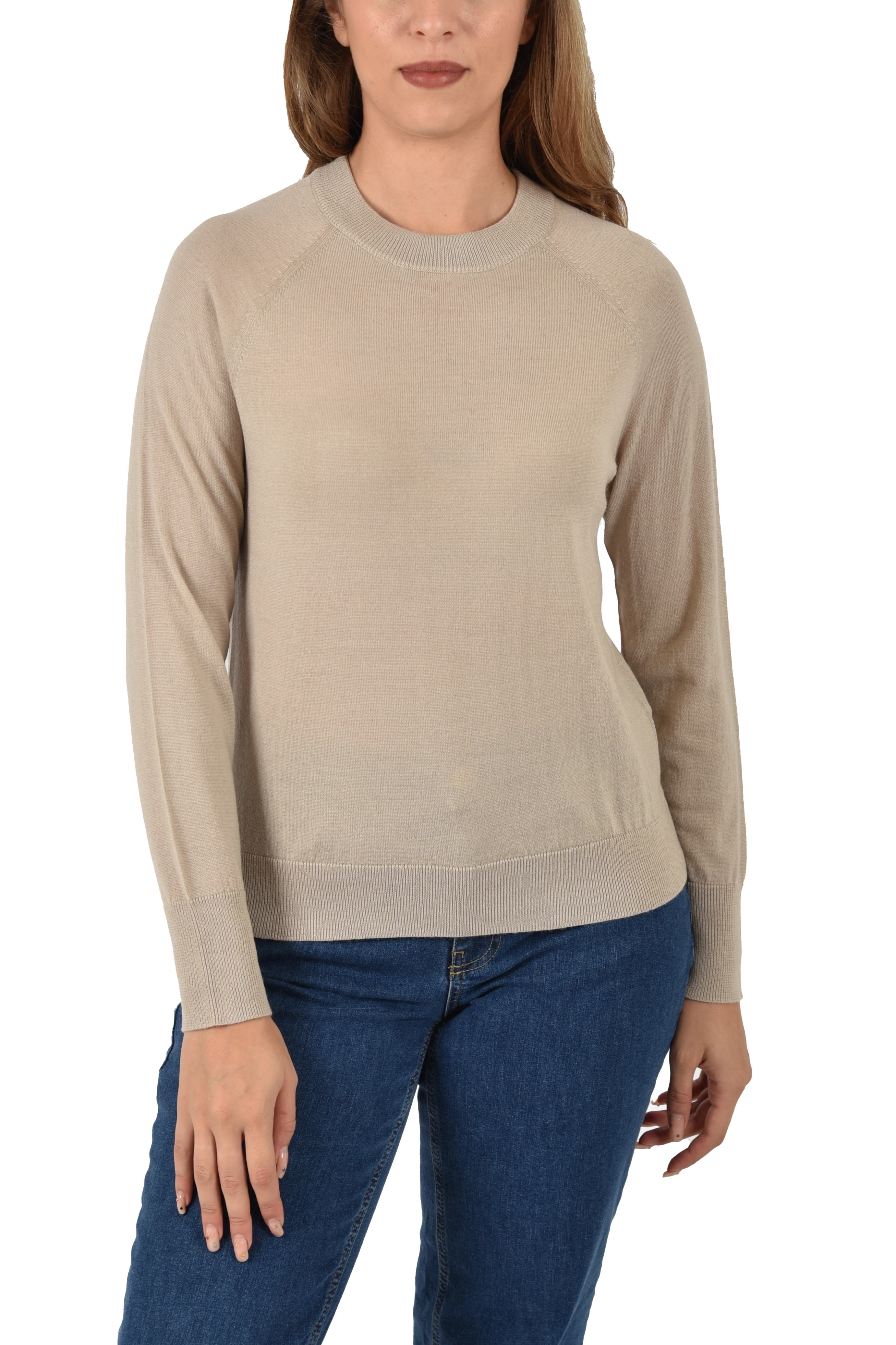 MAGLIA GIROCOLLO CON POLSI FONDO E COLLO A COSTINE DONNA BEIGE