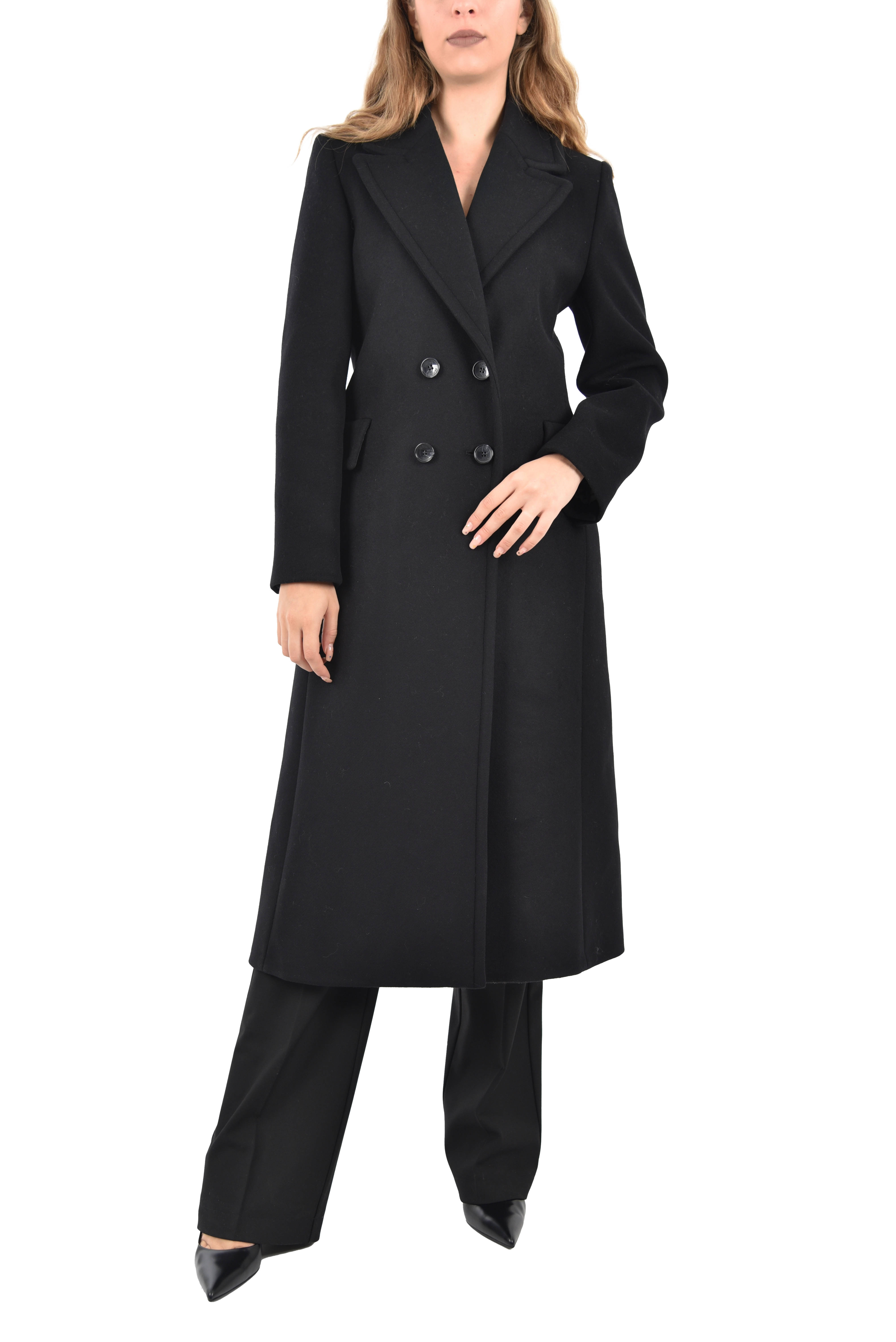 CAPPOTTO LUNGO IN MISTO LANA  DONNA NERO