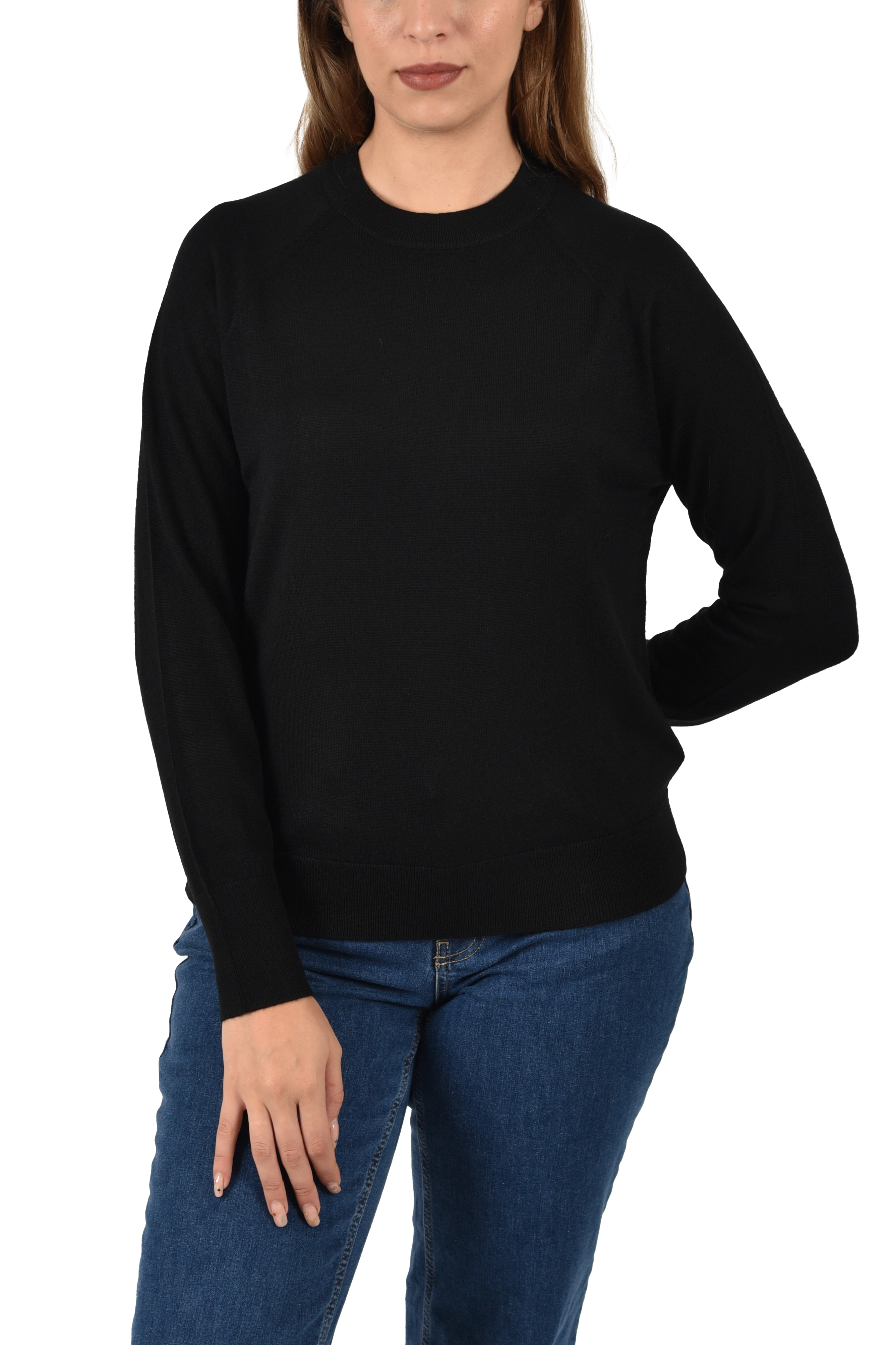 MAGLIA GIROCOLLO CON POLSI FONDO E COLLO A COSTINE DONNA NERO