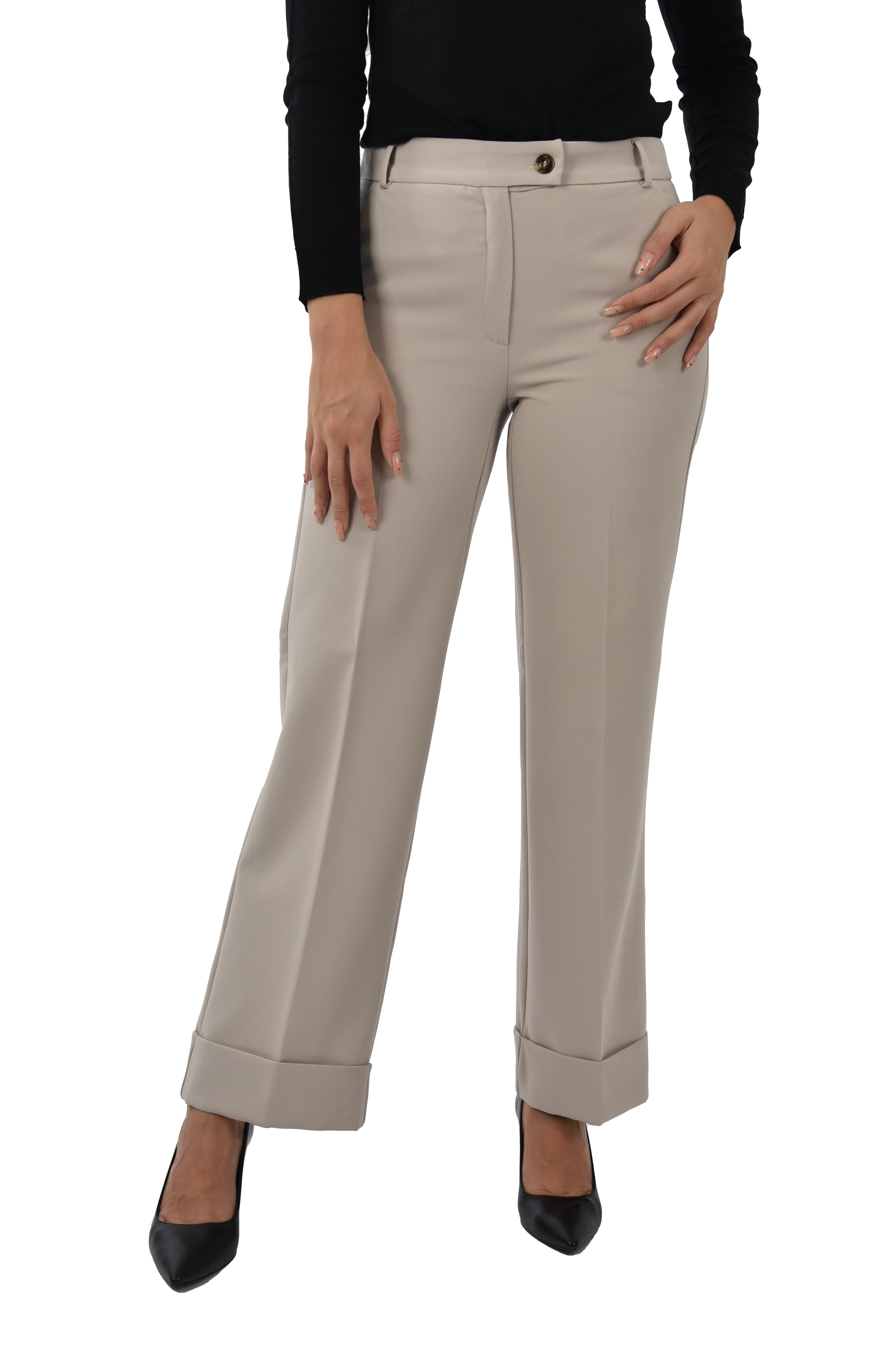 PANTALONI CHINO CON BOTTONE A VISTA DONNA BEIGE
