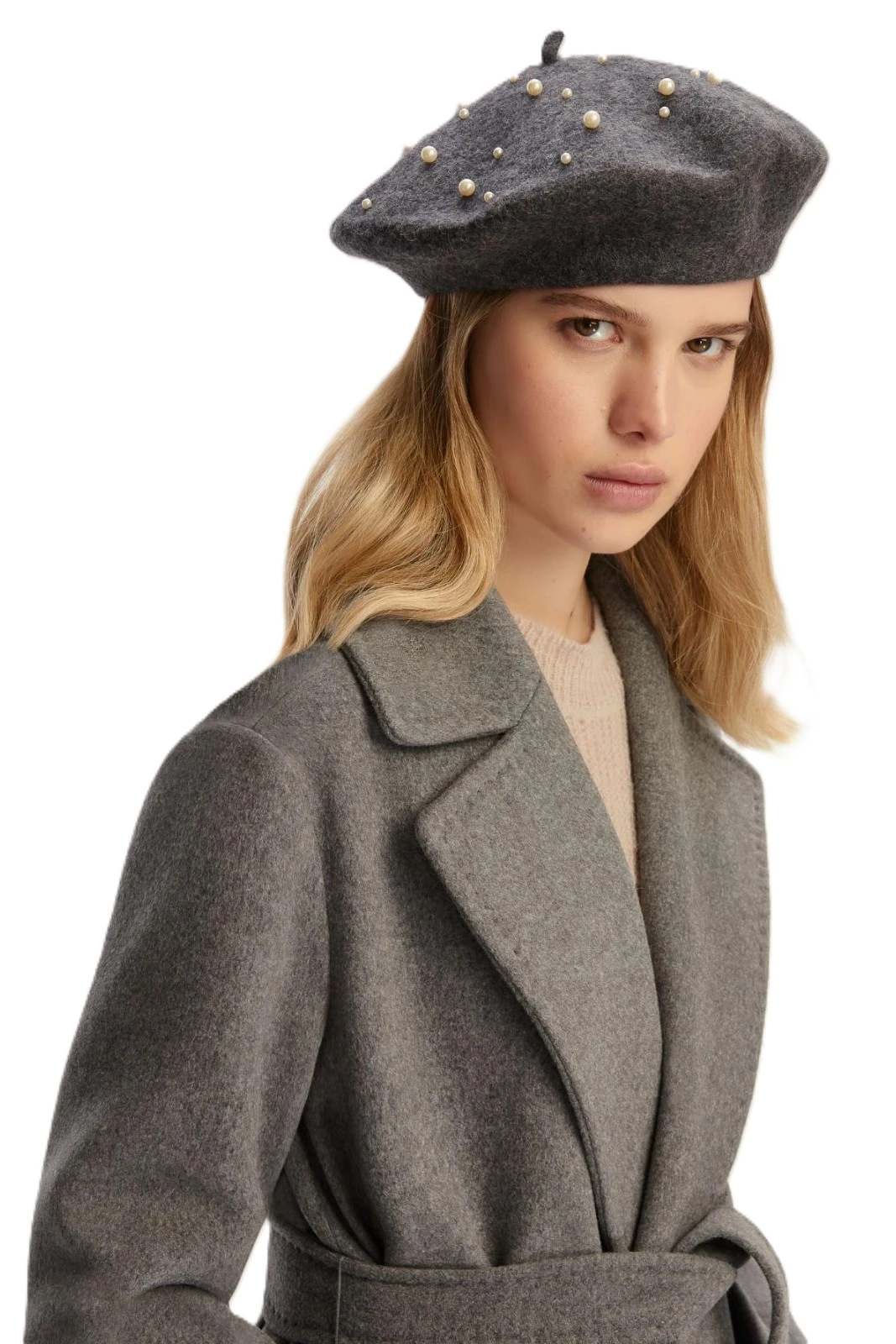 BASCO IN FELTRO DI PURA LANA CON PERLE DONNA GRIGIO