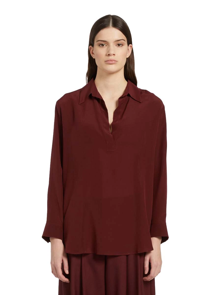 BLUSA IN SETA CON SCOLLO A V DONNA BORDEAUX