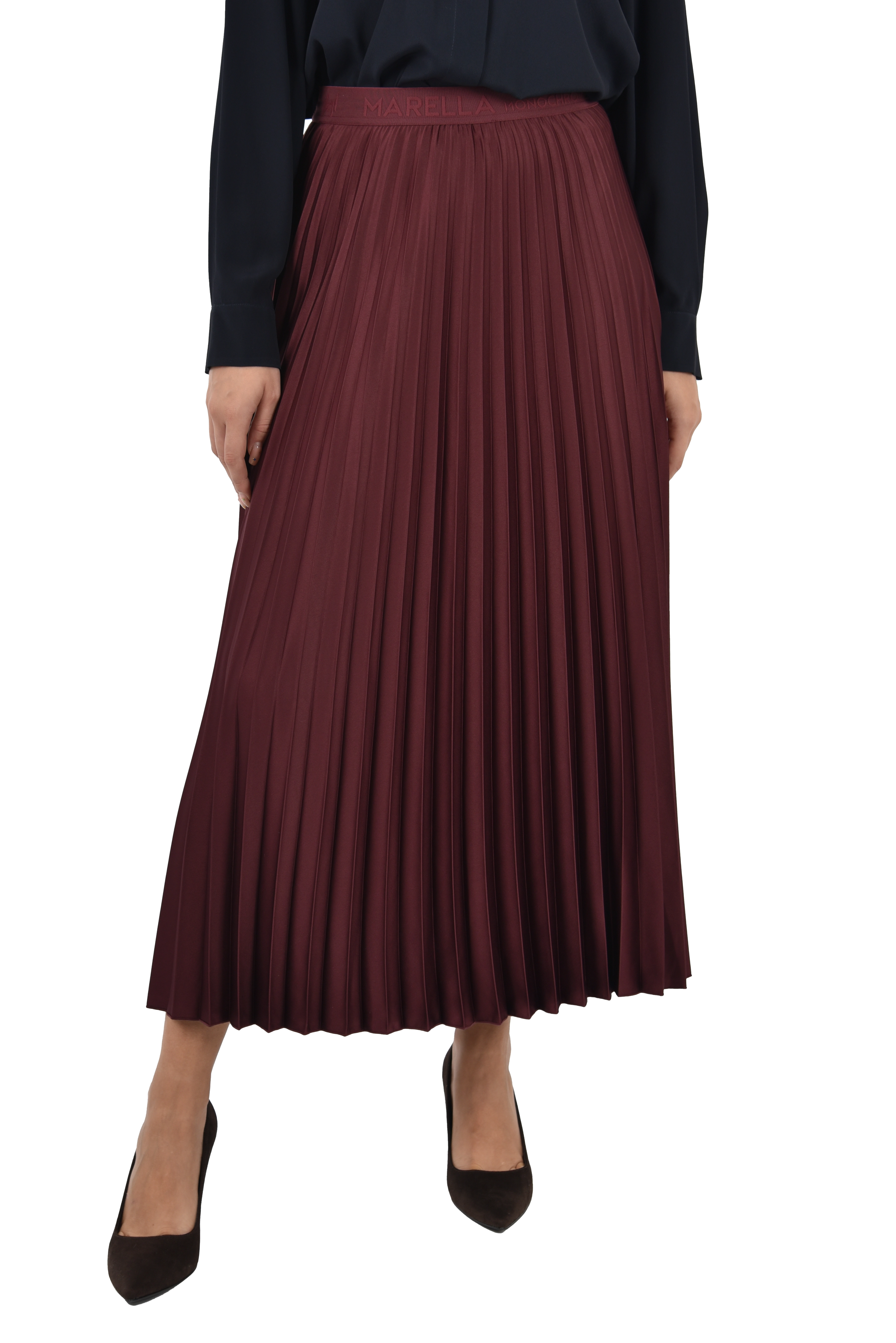 GONNA LUNGA IN RASO TECNICO PLISSE DONNA BORDEAUX