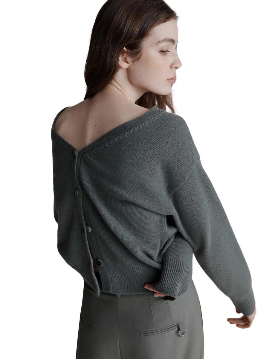 MAGLIA GIROCOLLO CON SCOLLO POSTERIORE REVERSIBILE DONNA ANTRACITE